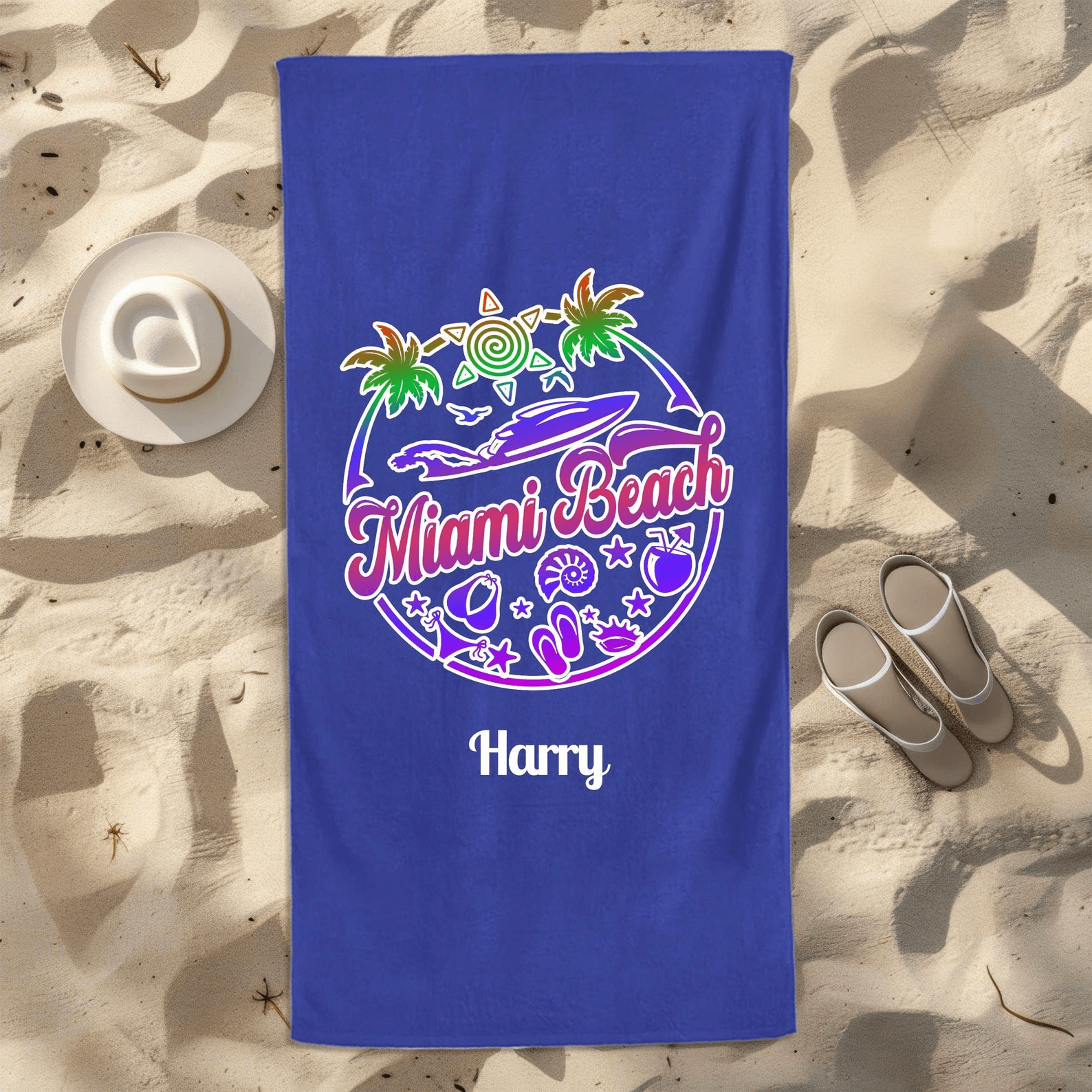 miami beach personalized towel with custom name summer vacation gift
