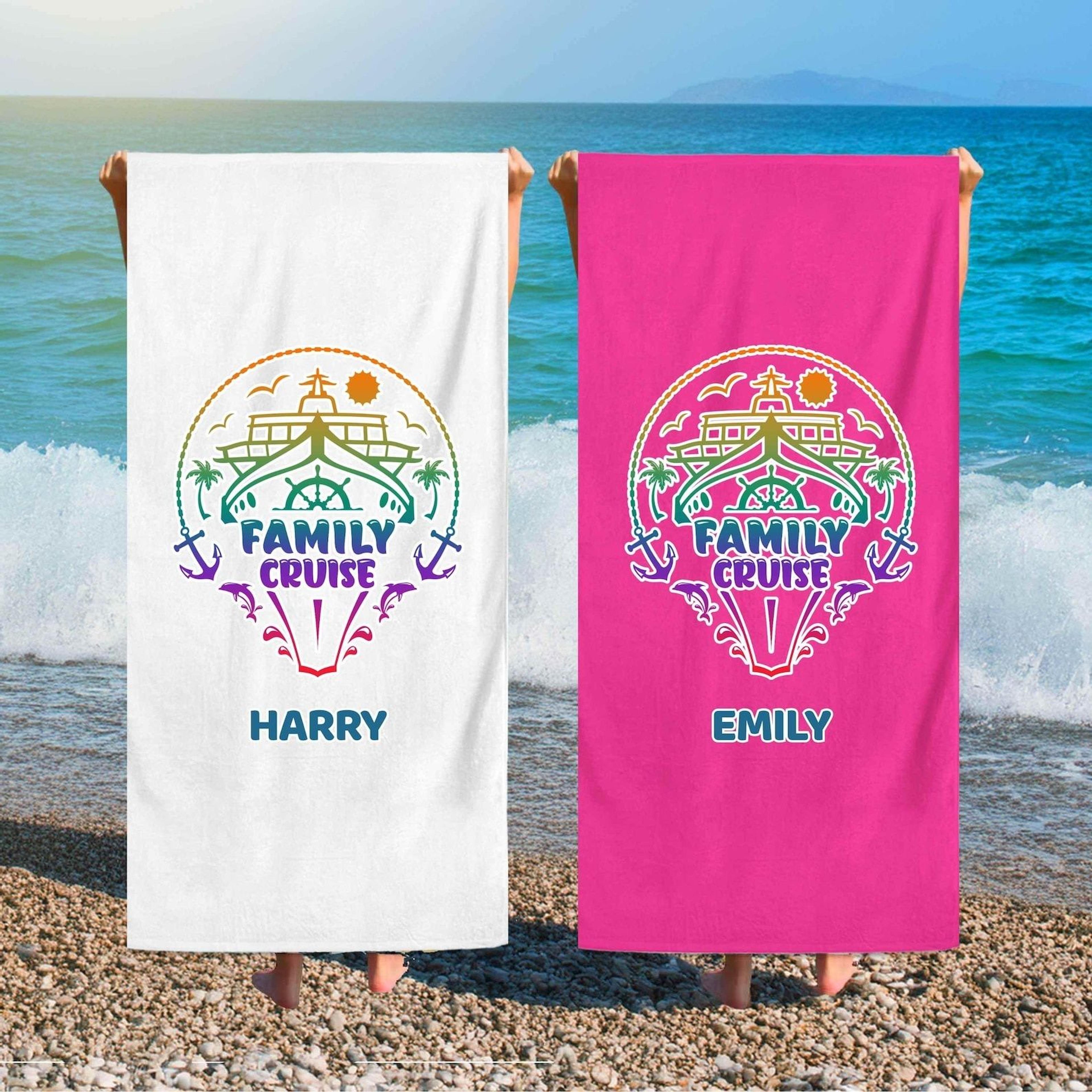 family cruise personalized beach towel with custom name summer travel gift