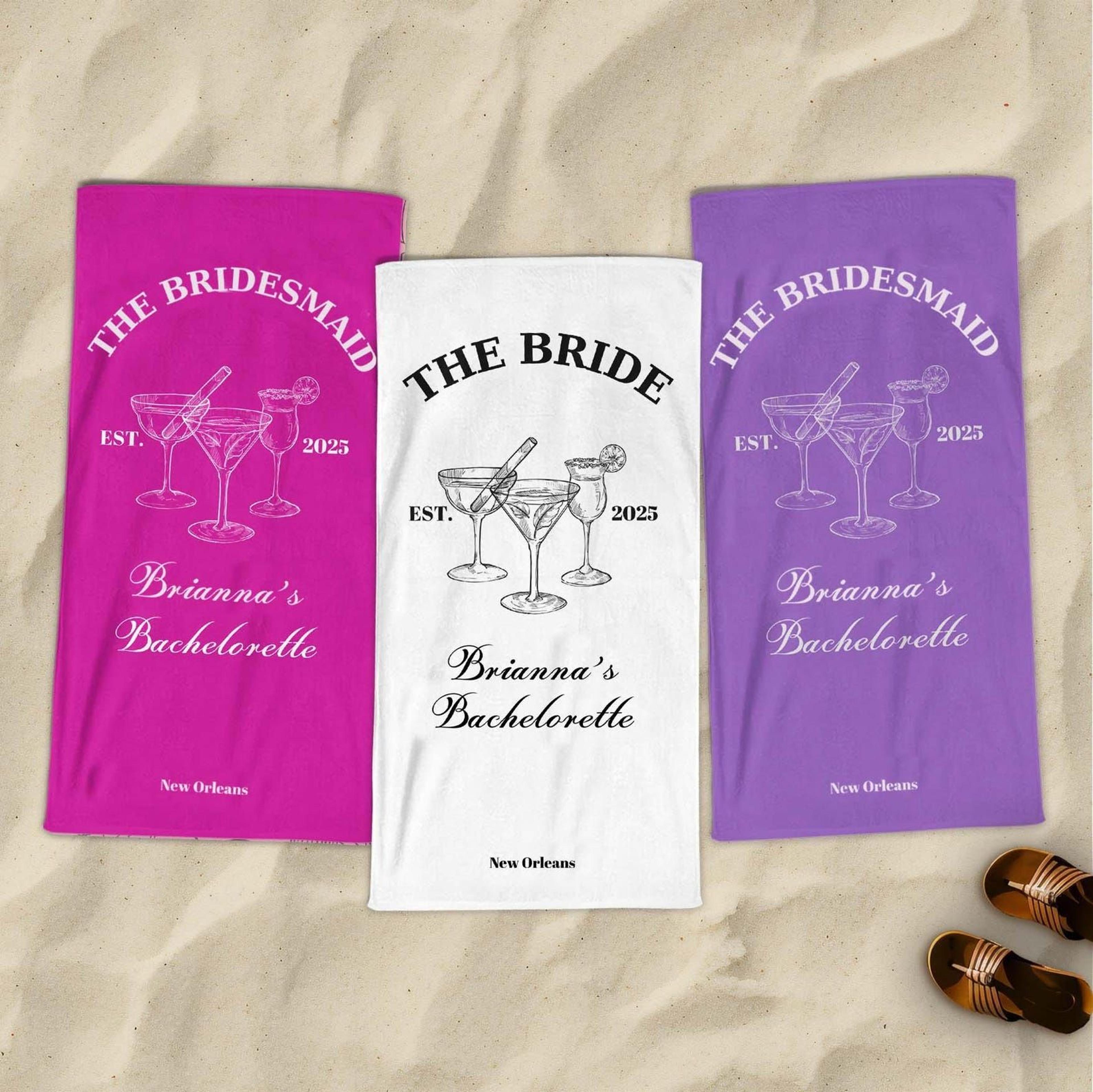 personalized bachelorette beach towel with custom name bride tribe pool party gift