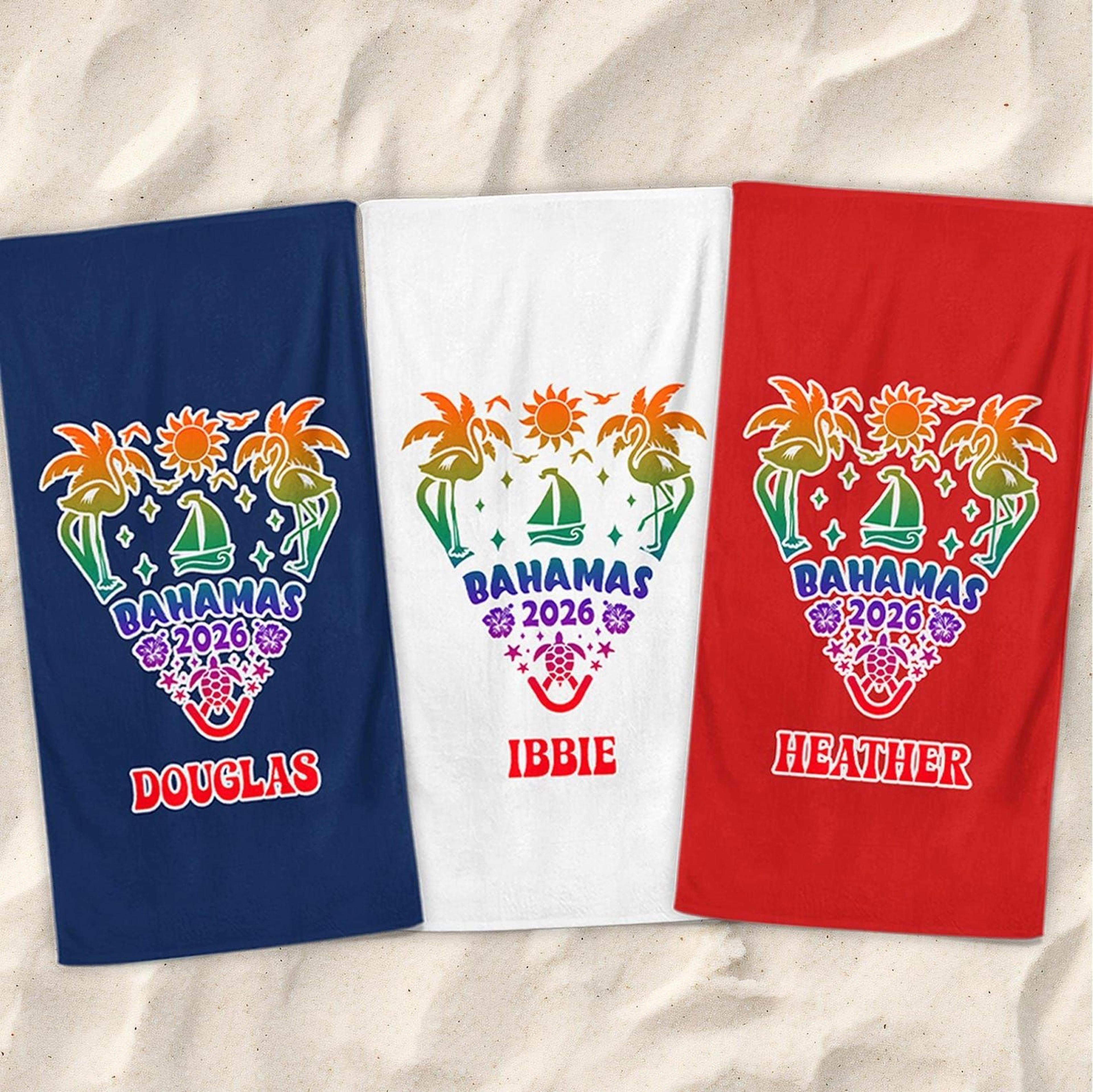 personalized bahamas 2026 beach towel with custom name tropical island vacation gift