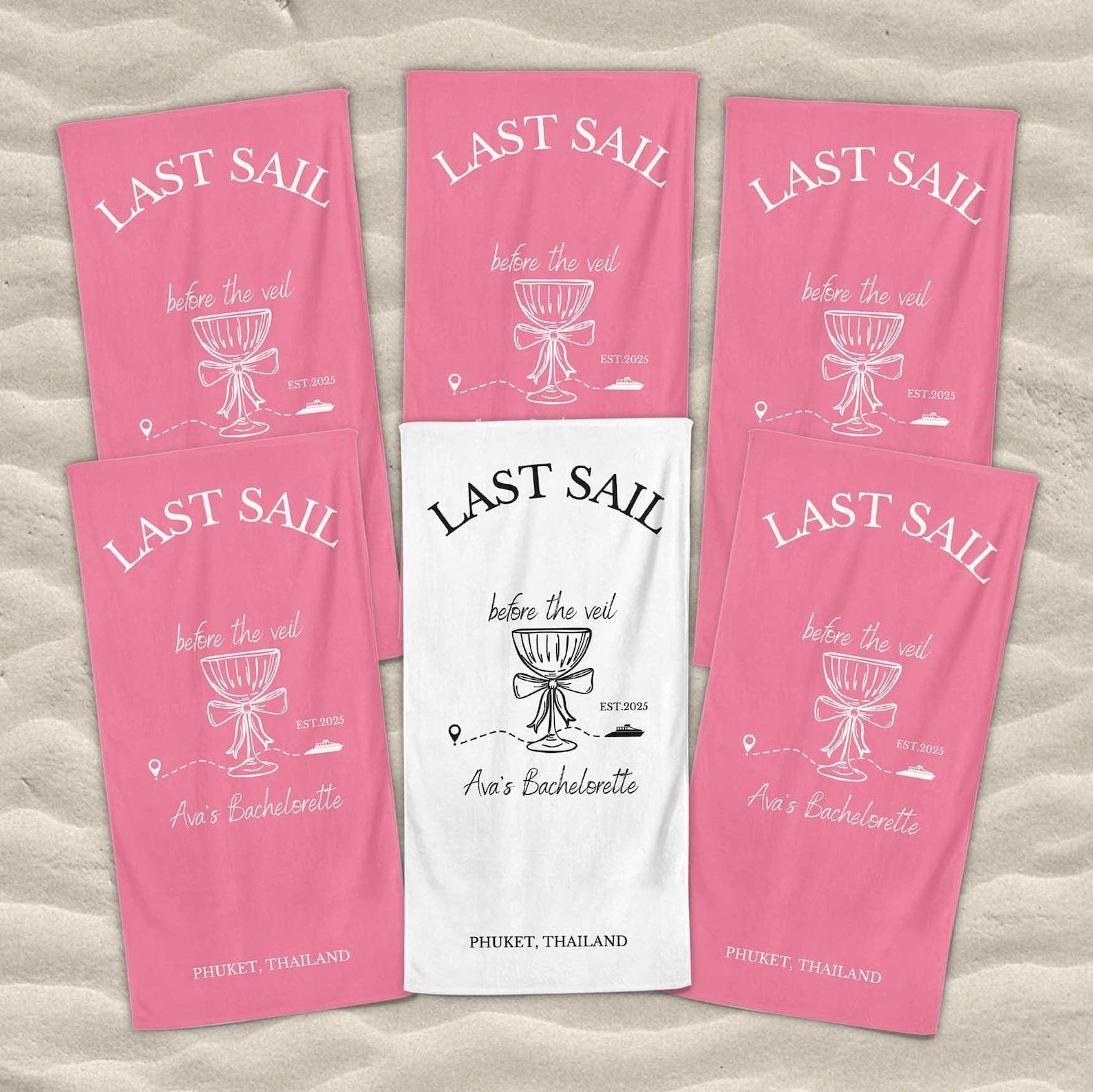 personalized last sail before the veil beach towel custom name bachelorette cruise gift