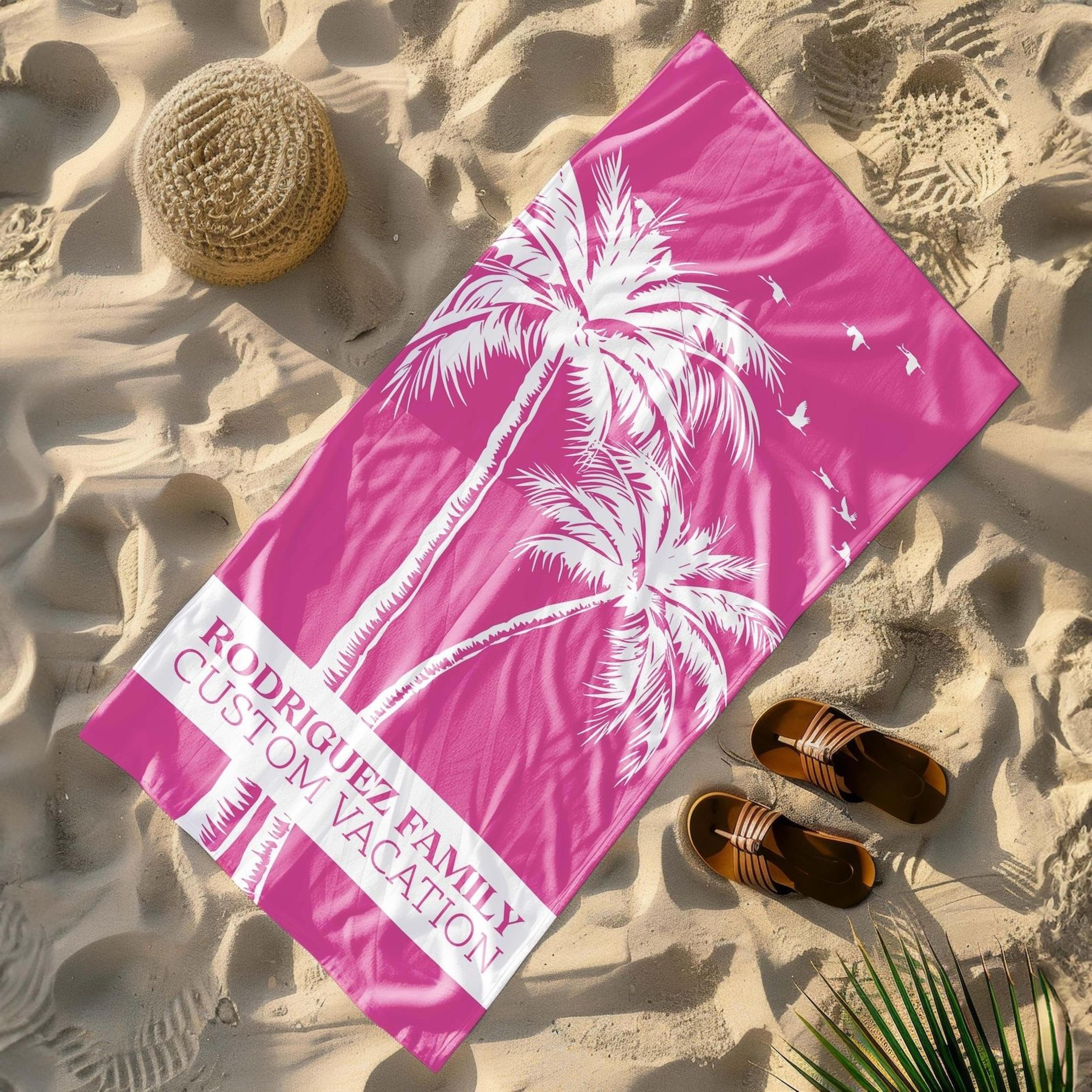 personalized palm tree beach towel with name family beach club vacation gift
