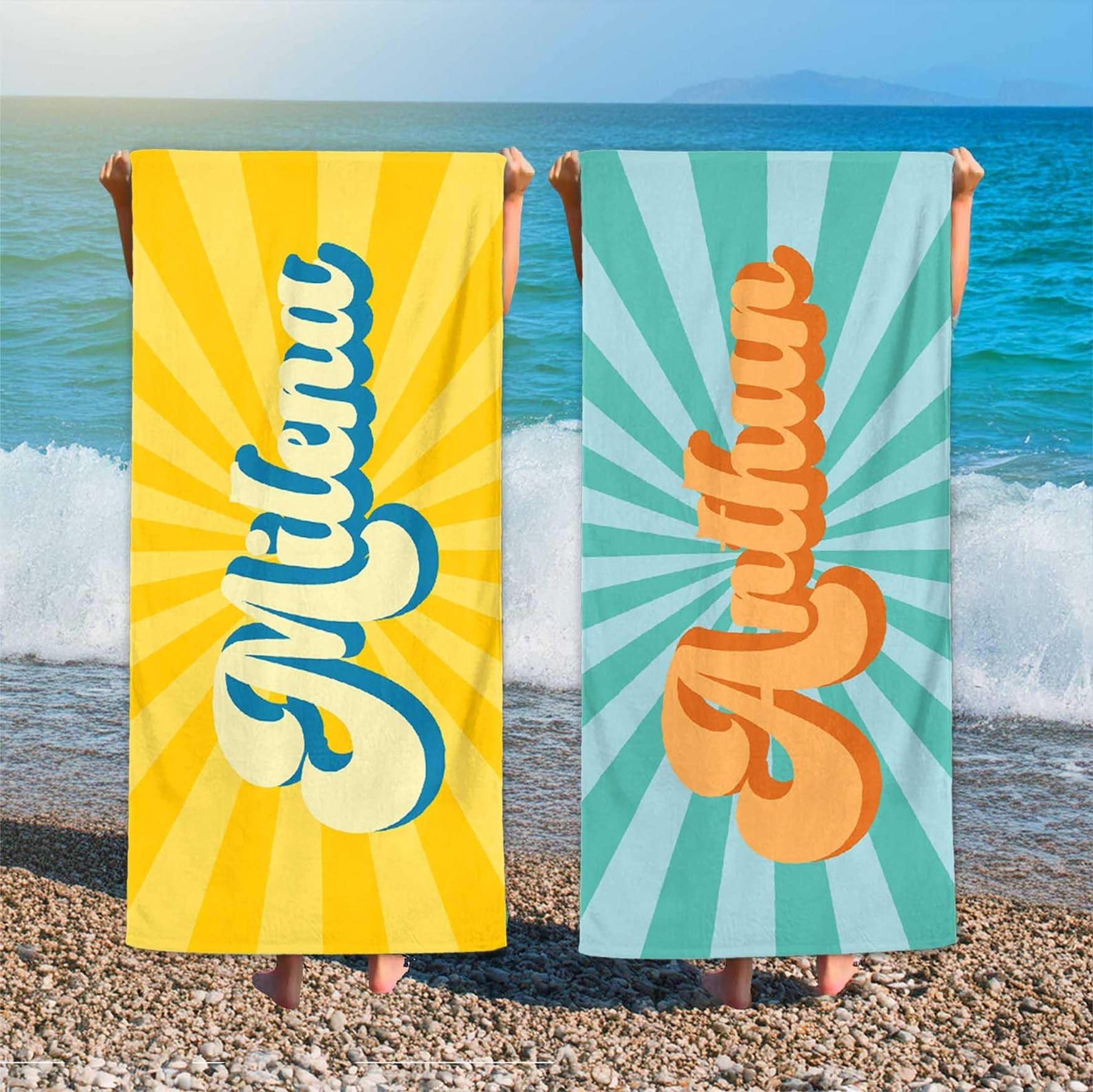custom groovy beach towel with name vintage sunburst personalized summer gift