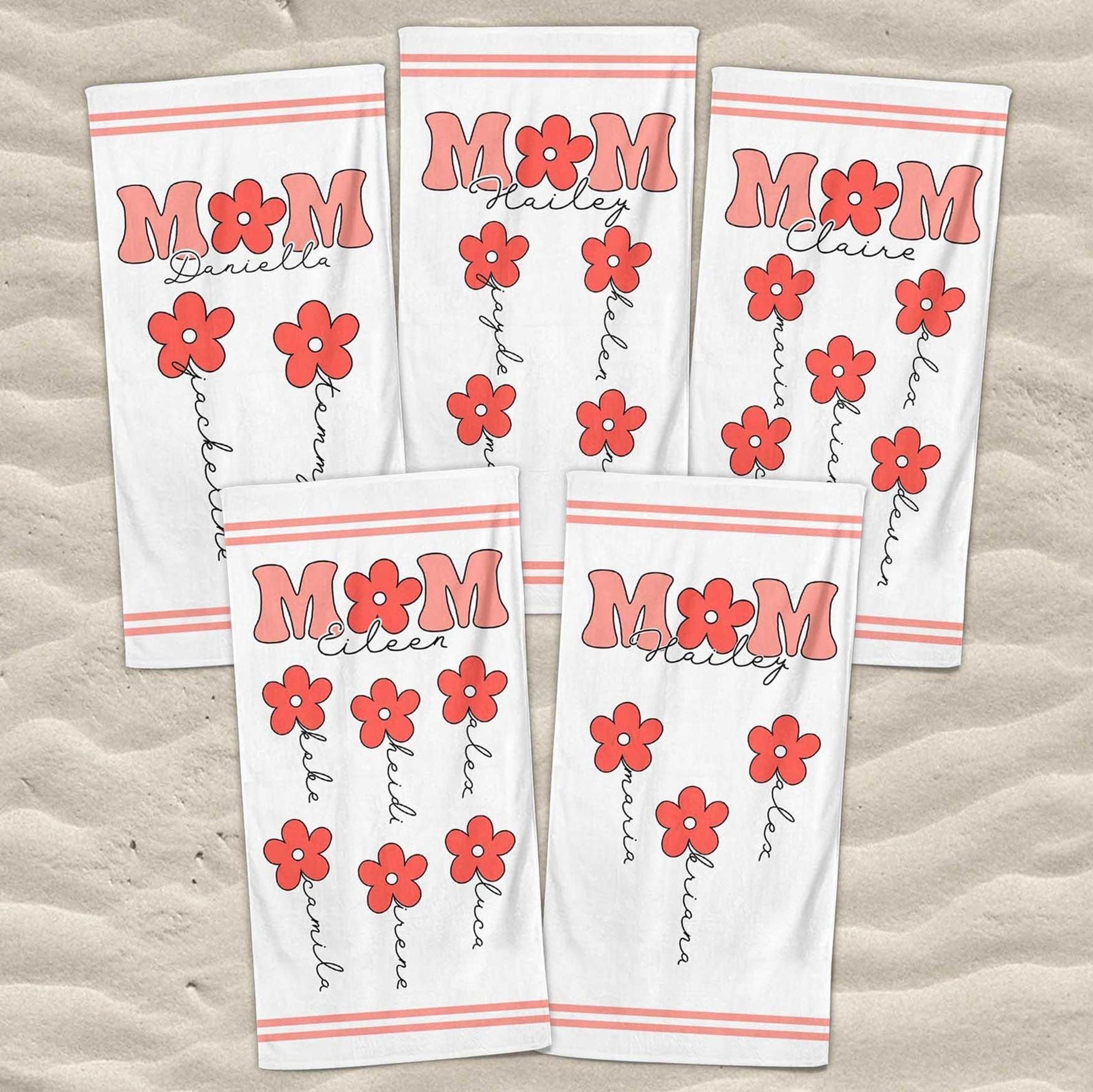 personalized mom beach towel with custom name floral design gift for mom