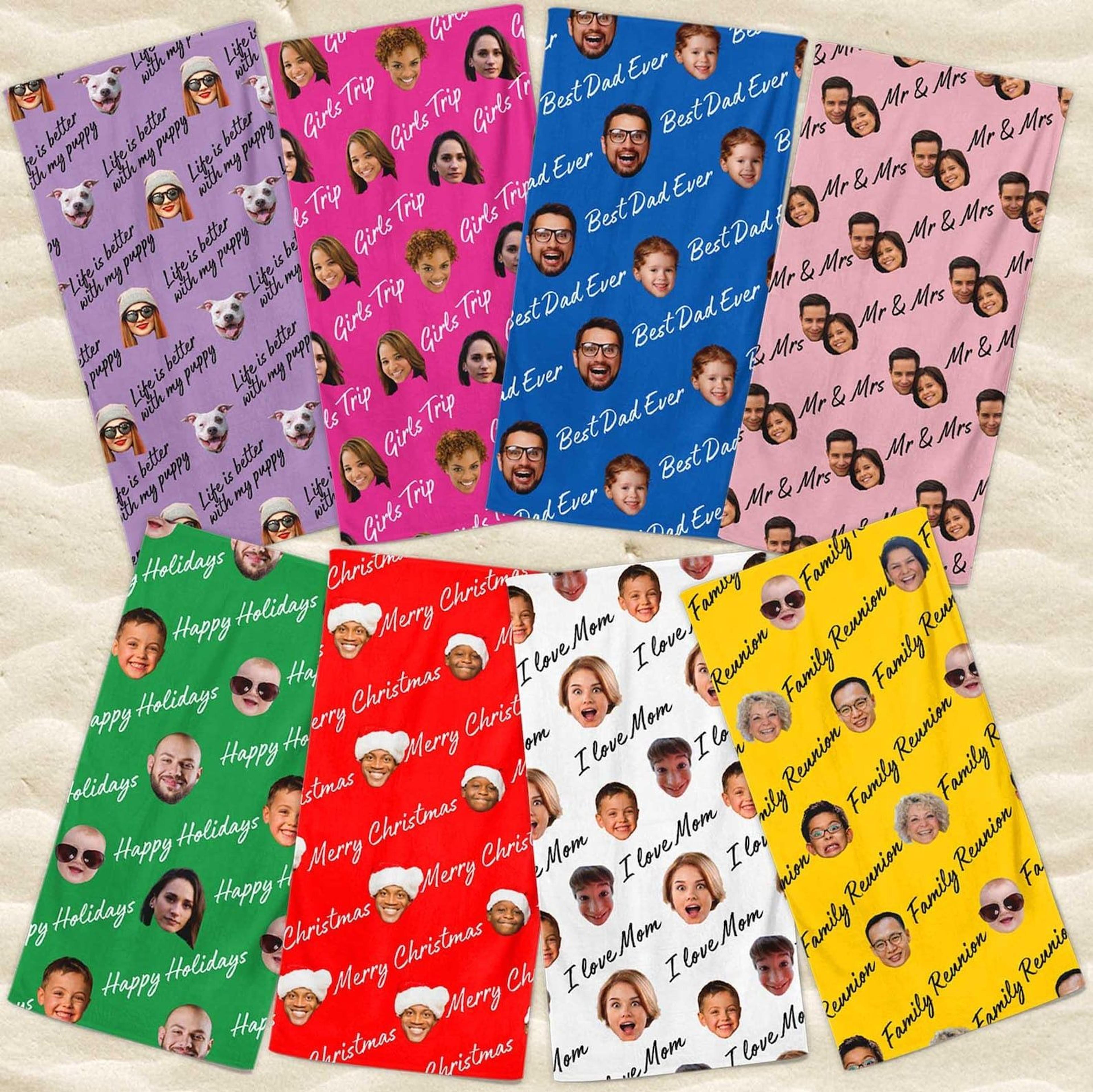 funny family face beach towel personalized photo summer holiday gift