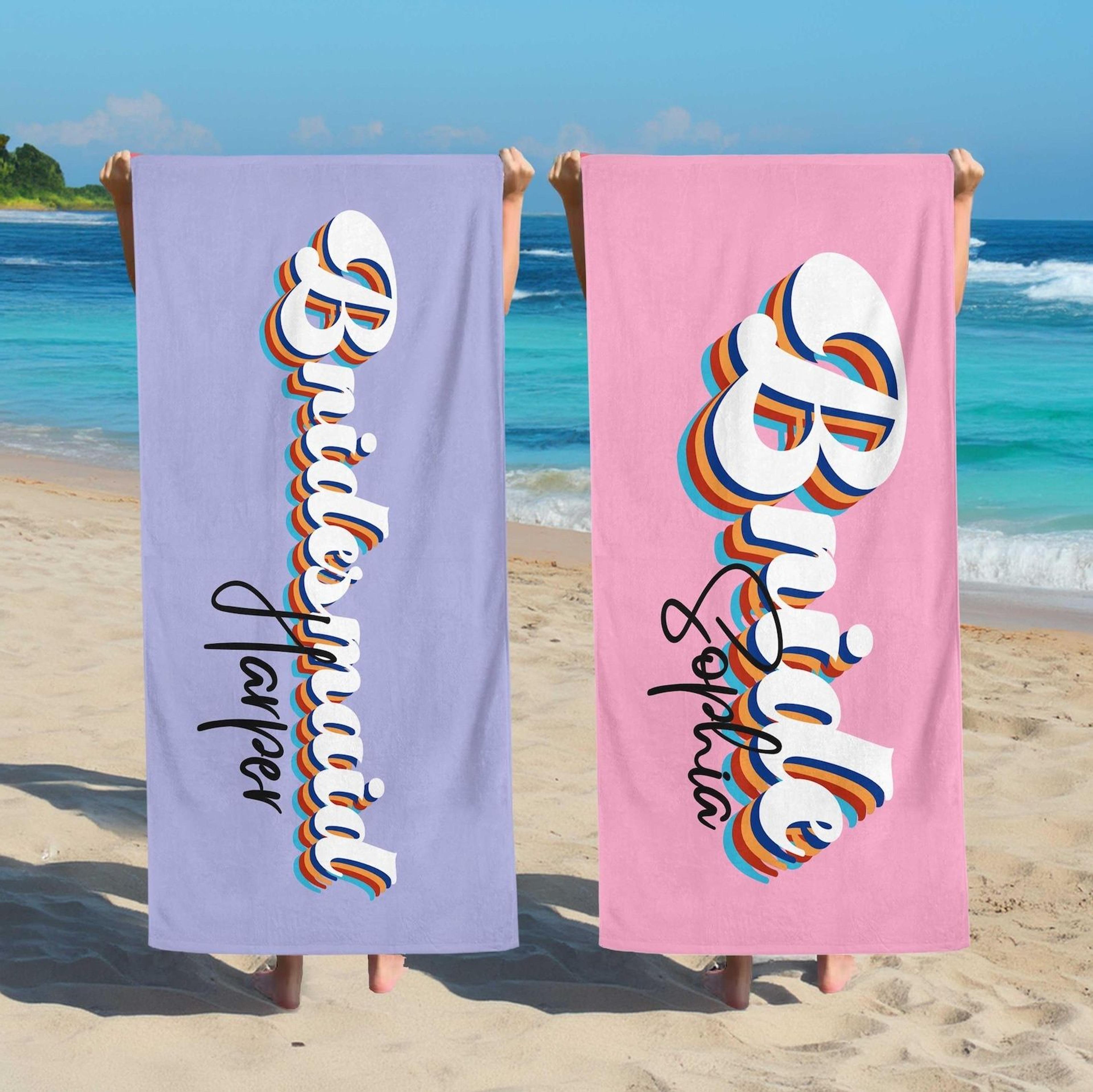 personalized bachelorette beach towel custom name bridesmaid trip gift