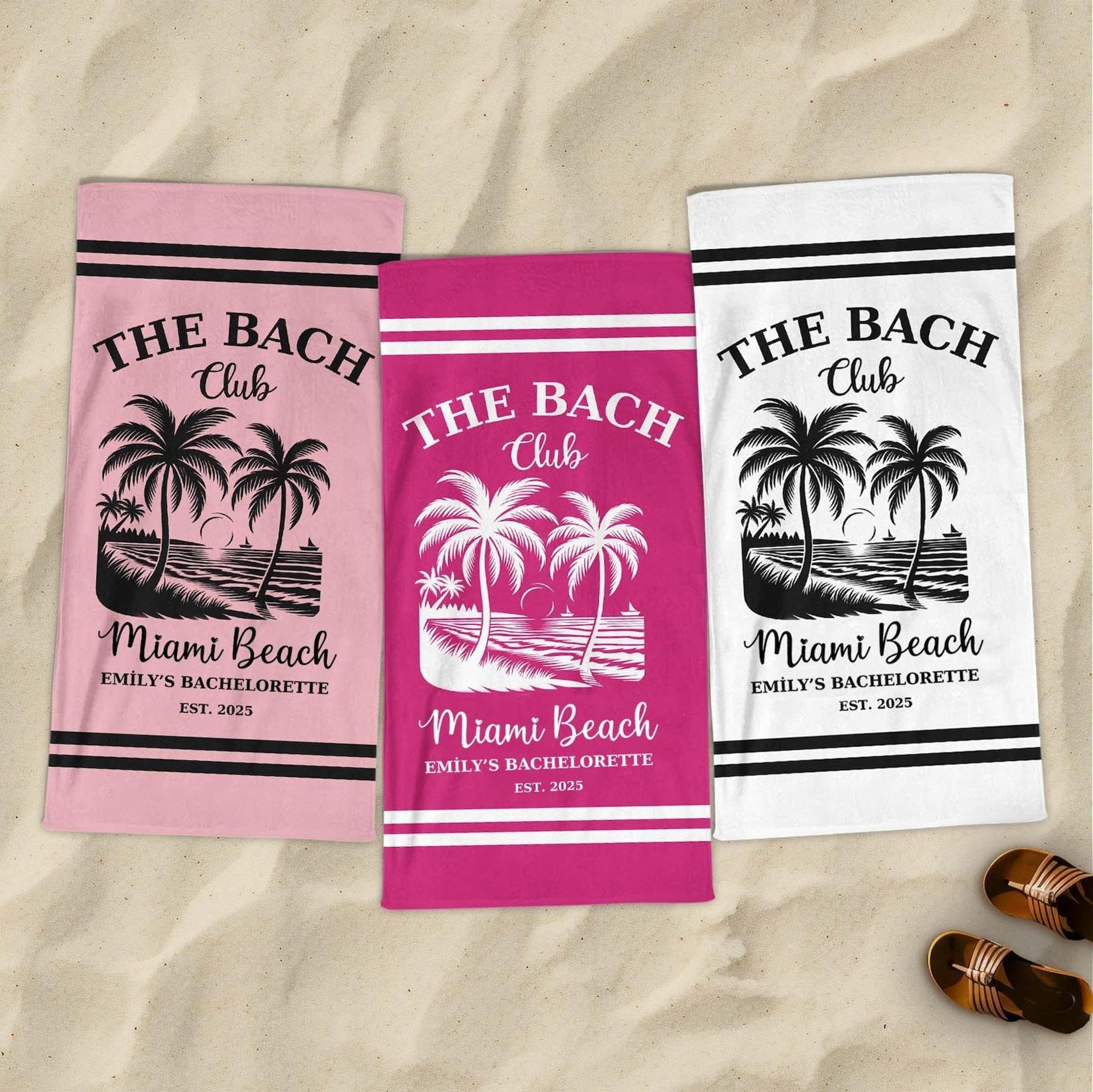 personalized the bach club beach towel with custom name palm tree bachelorette gift