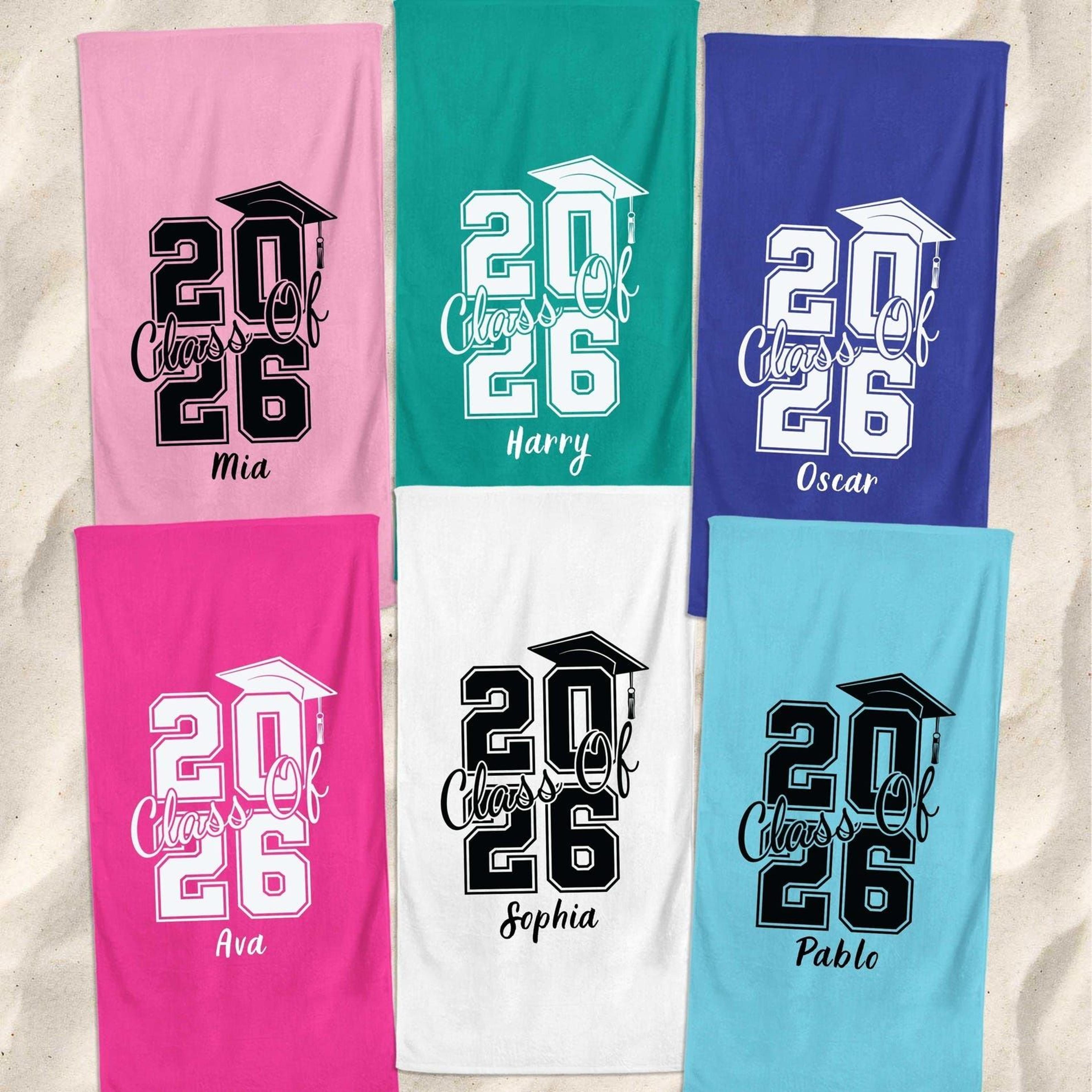 personalized class of 2026 graduation towel with custom name senior gift