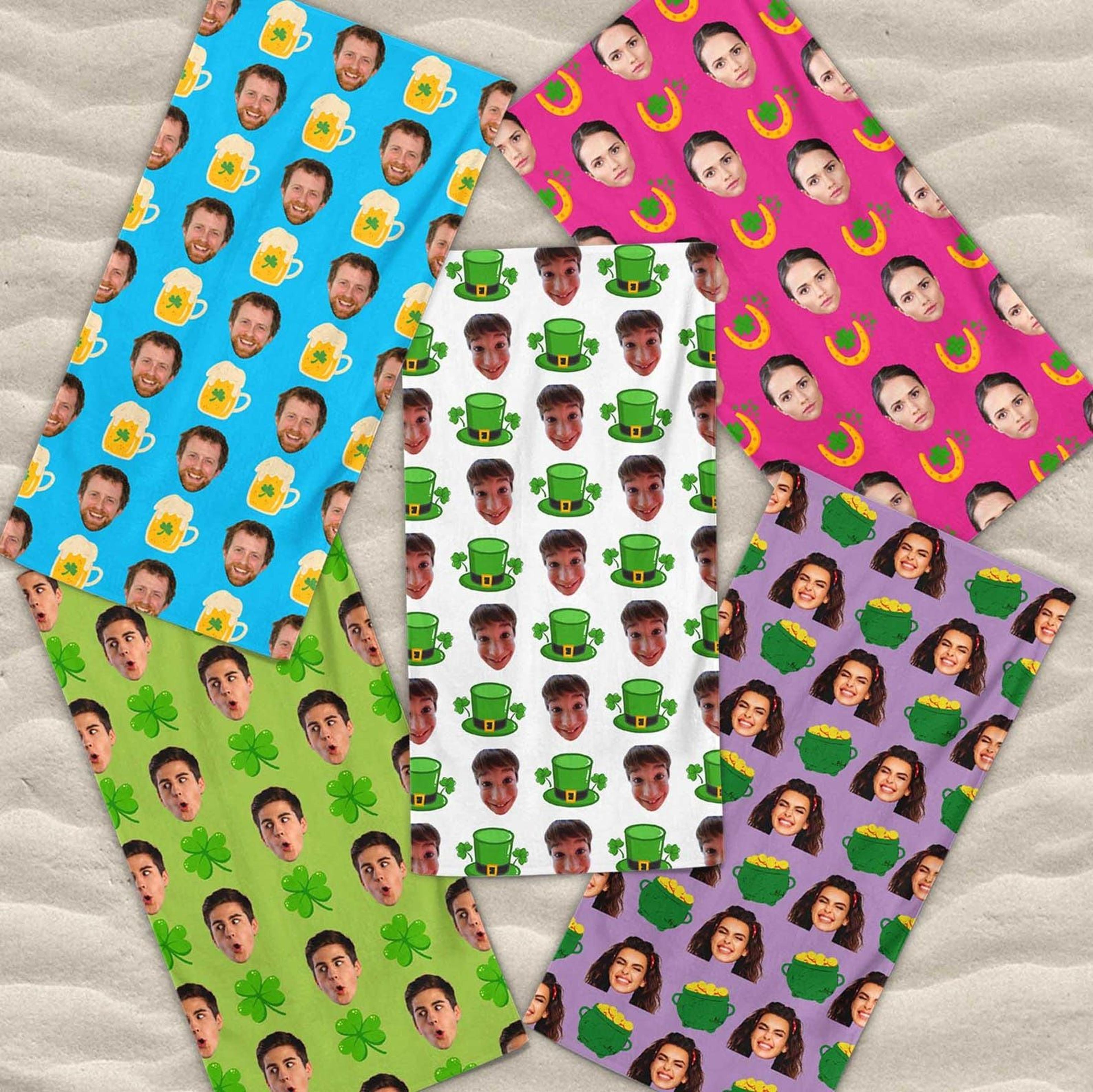 custom face st. patrick's day beach towel – personalized funny irish party pool & beach gift