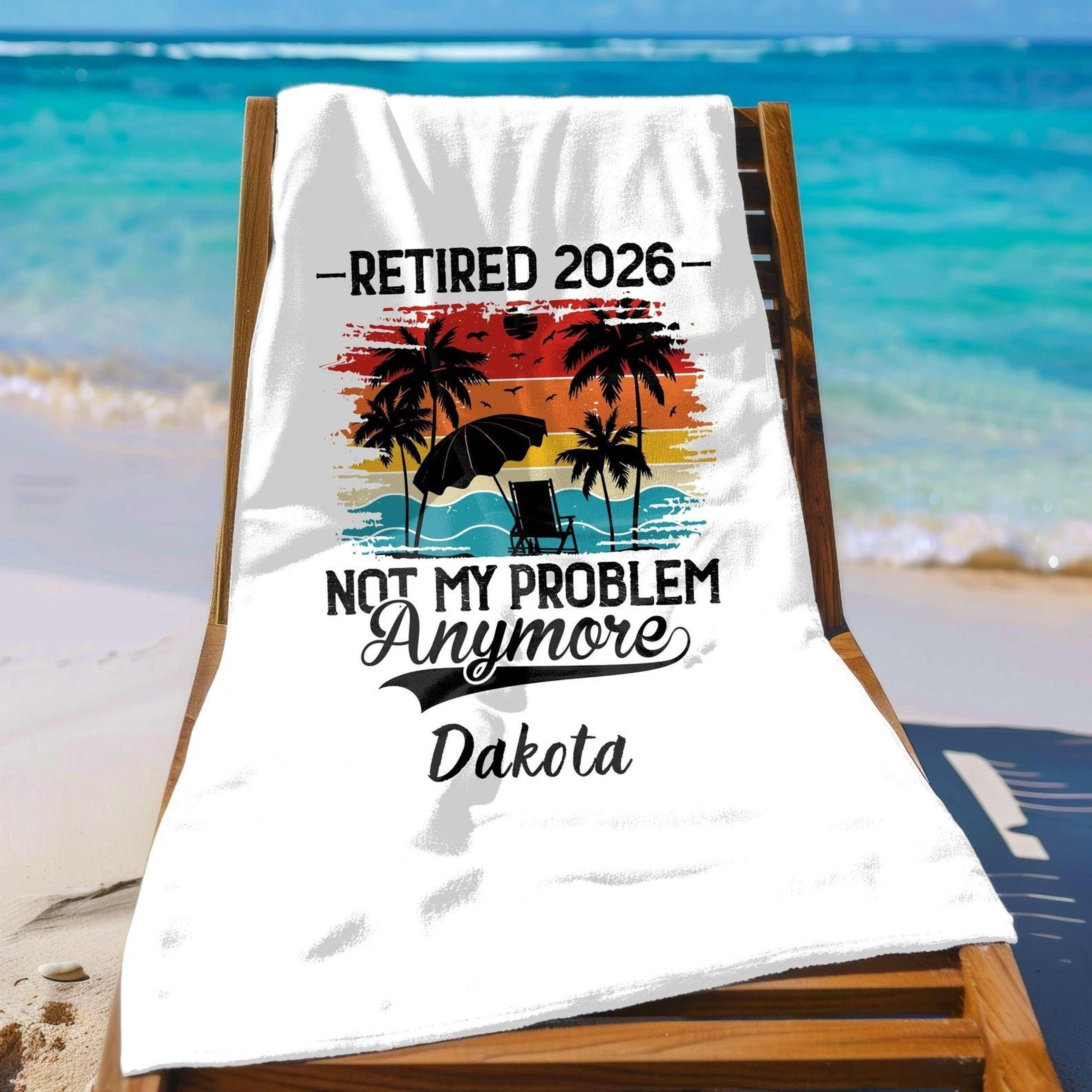 retired 2026 personalized beach towel – custom name retirement gift for beach lovers