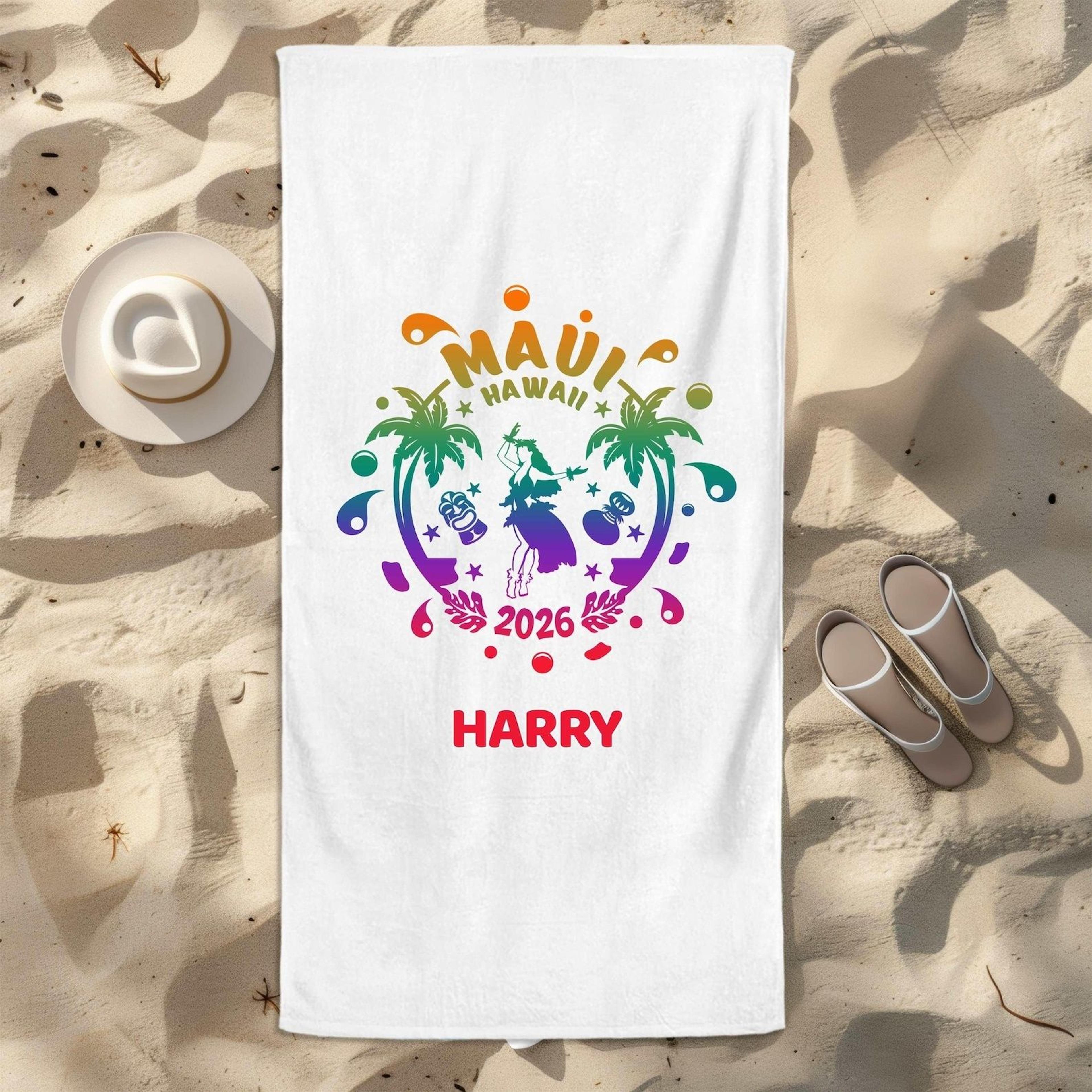 personalized maui hawaii 2026 beach towel – custom tropical vacation pool & travel gift