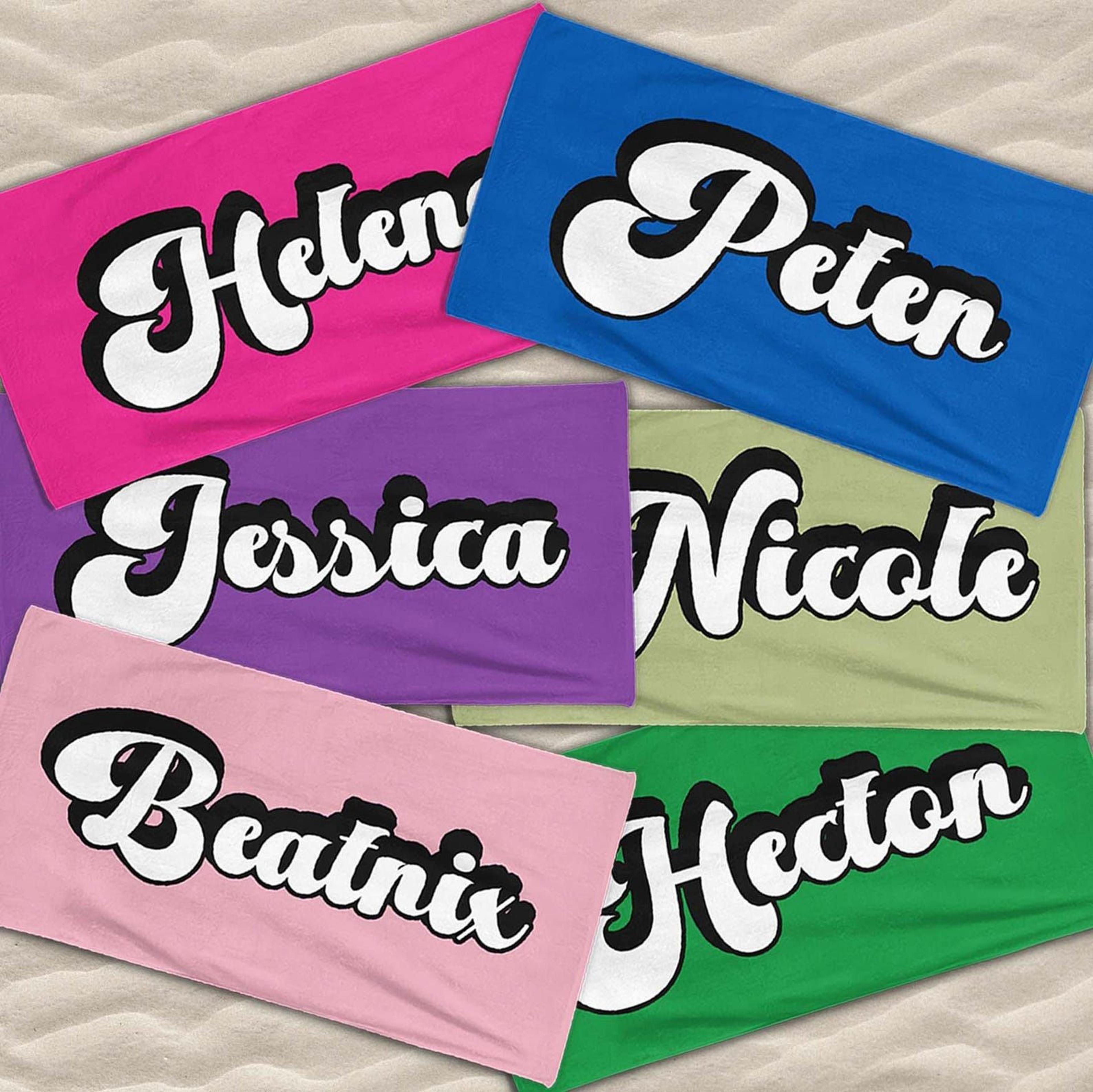 retro personalized beach towel – custom name summer vacation pool & beach gift