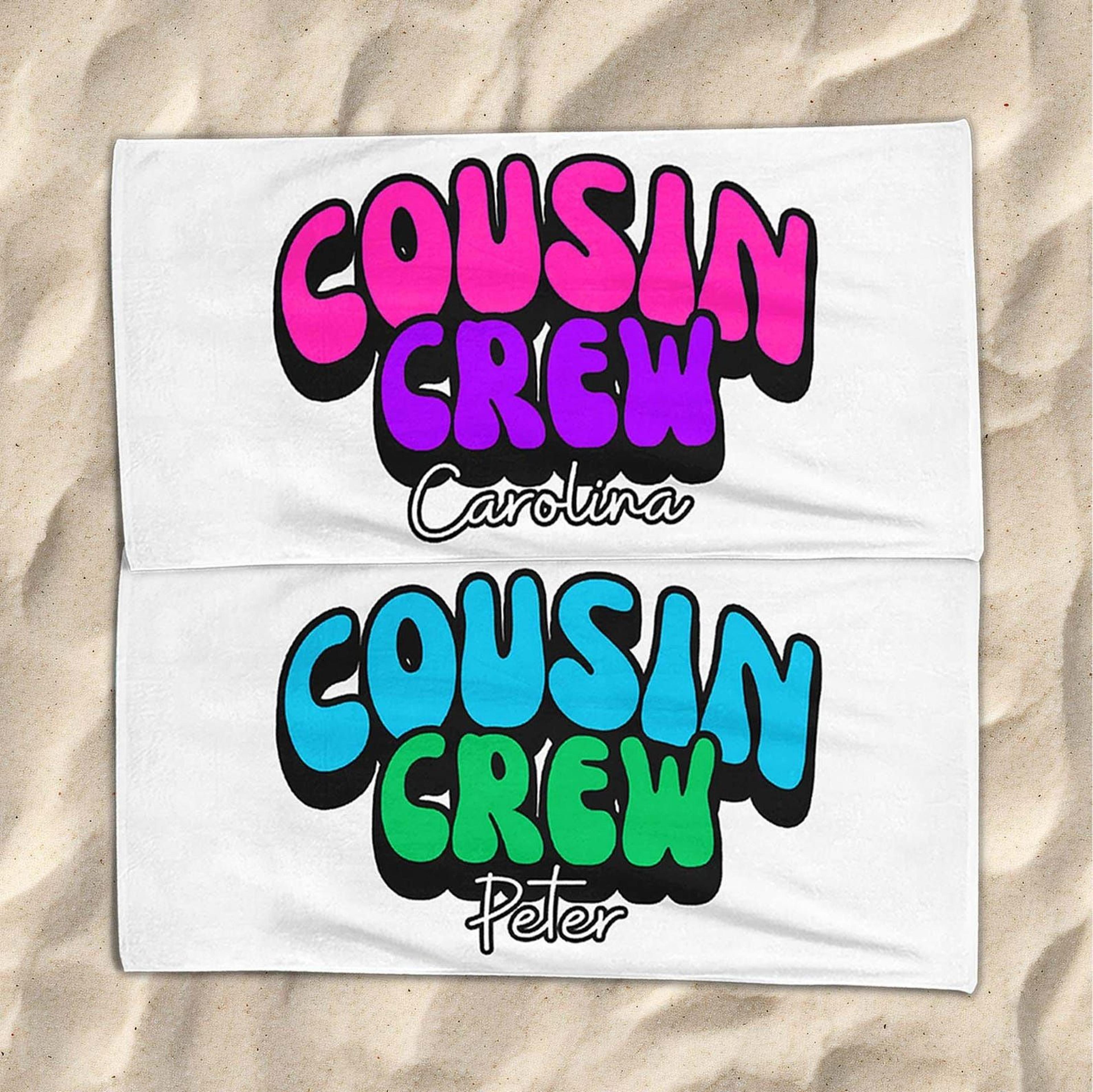 personalized cousin crew beach towel – custom family vacation & matching trip gift