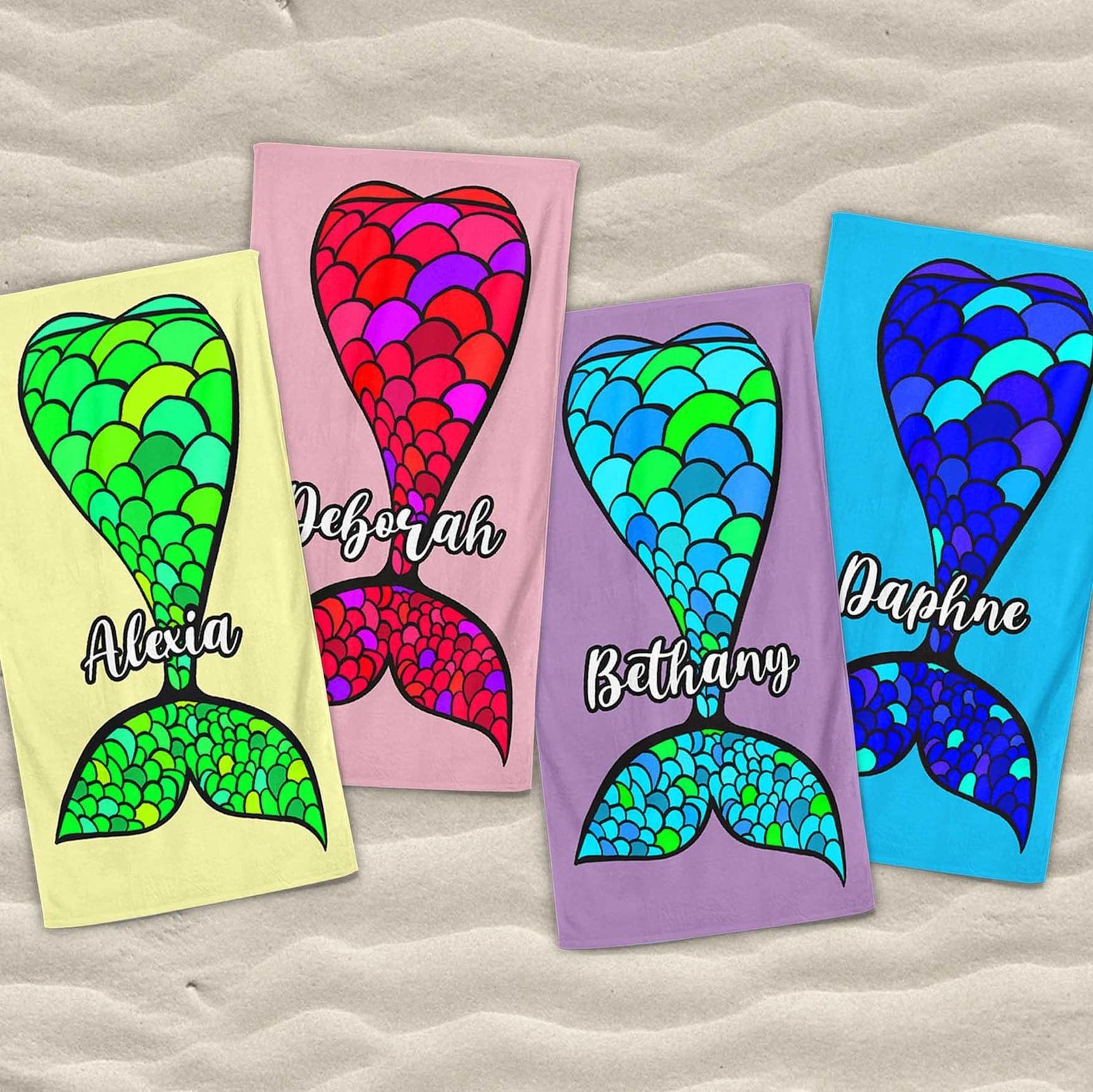 personalized mermaid tail beach towel – custom name pool & beach gift for girls