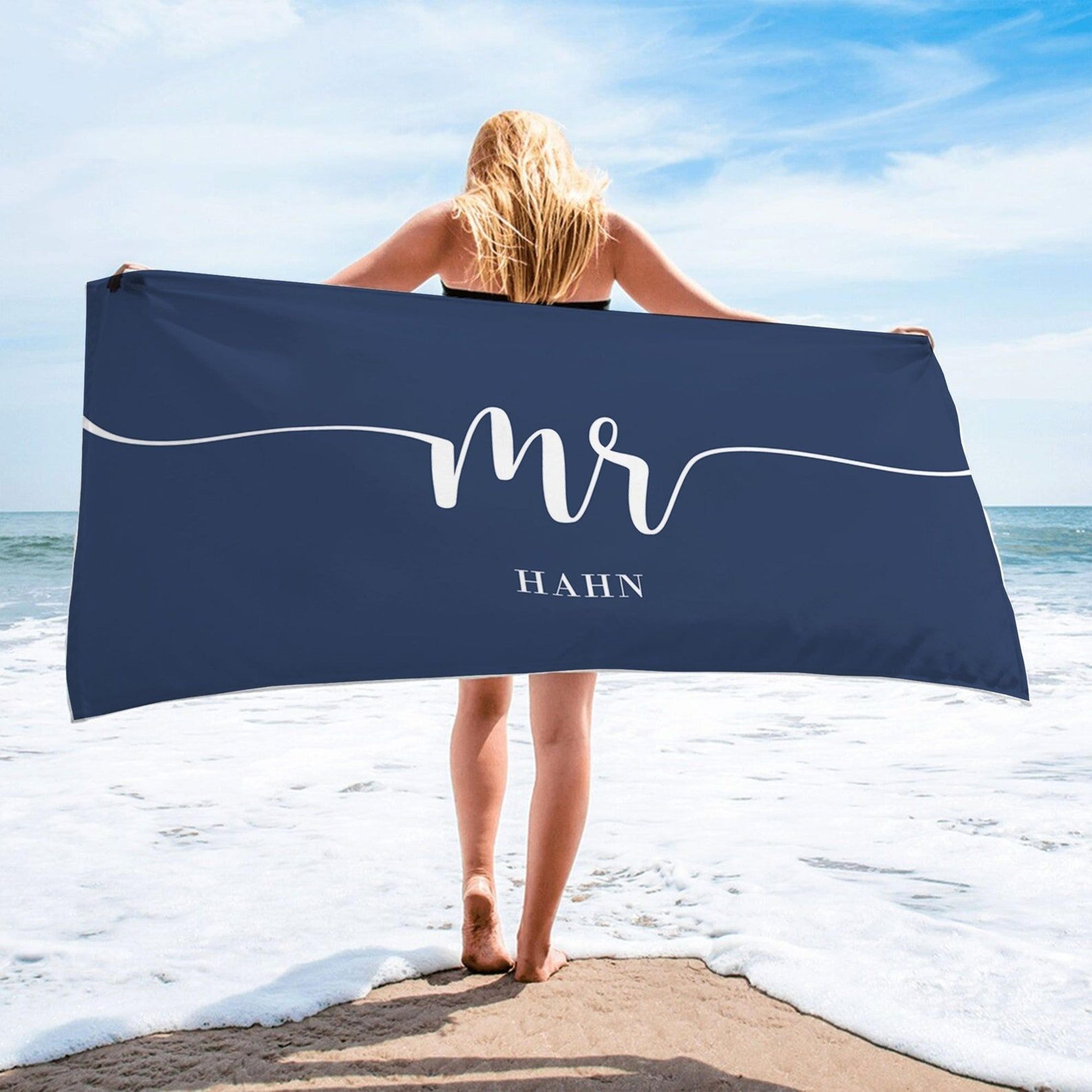 personalized mr. & mrs. beach towel – custom name wedding, honeymoon & bride gift