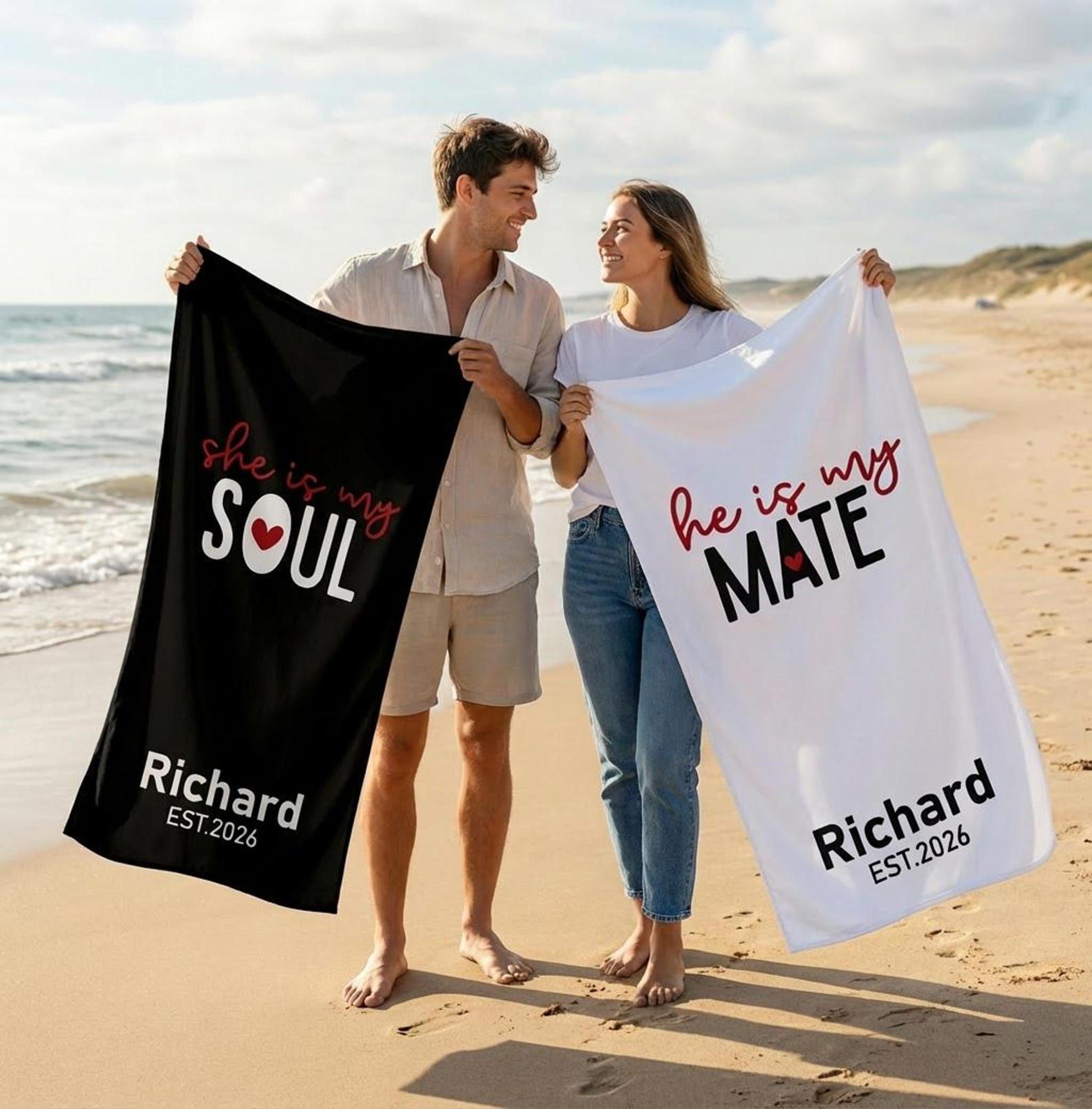 personalized mr. & mrs. beach towel set – custom honeymoon, wedding & anniversary gift for couples