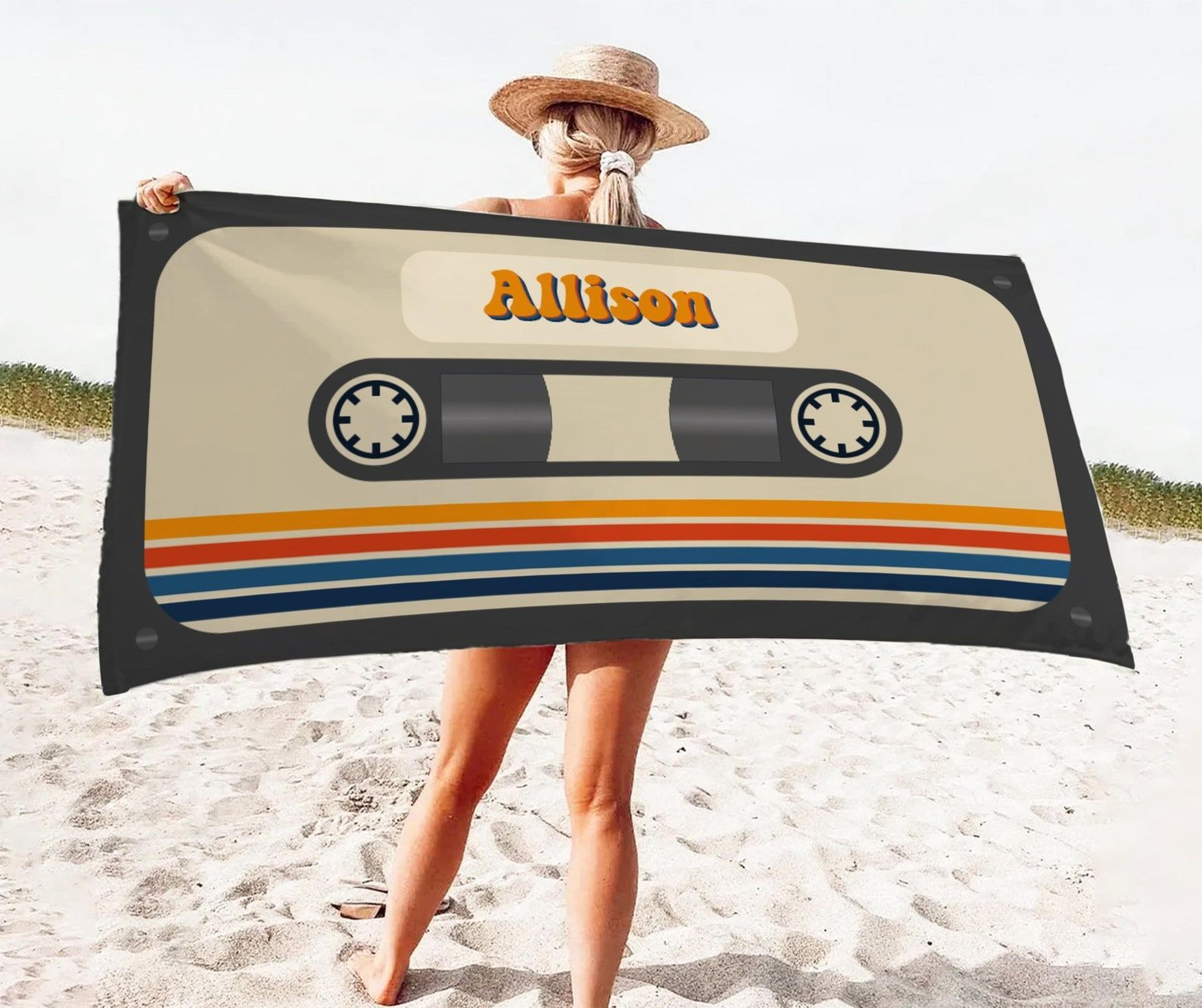 personalized retro beach towel – custom 70s 80s 90s style summer gift
