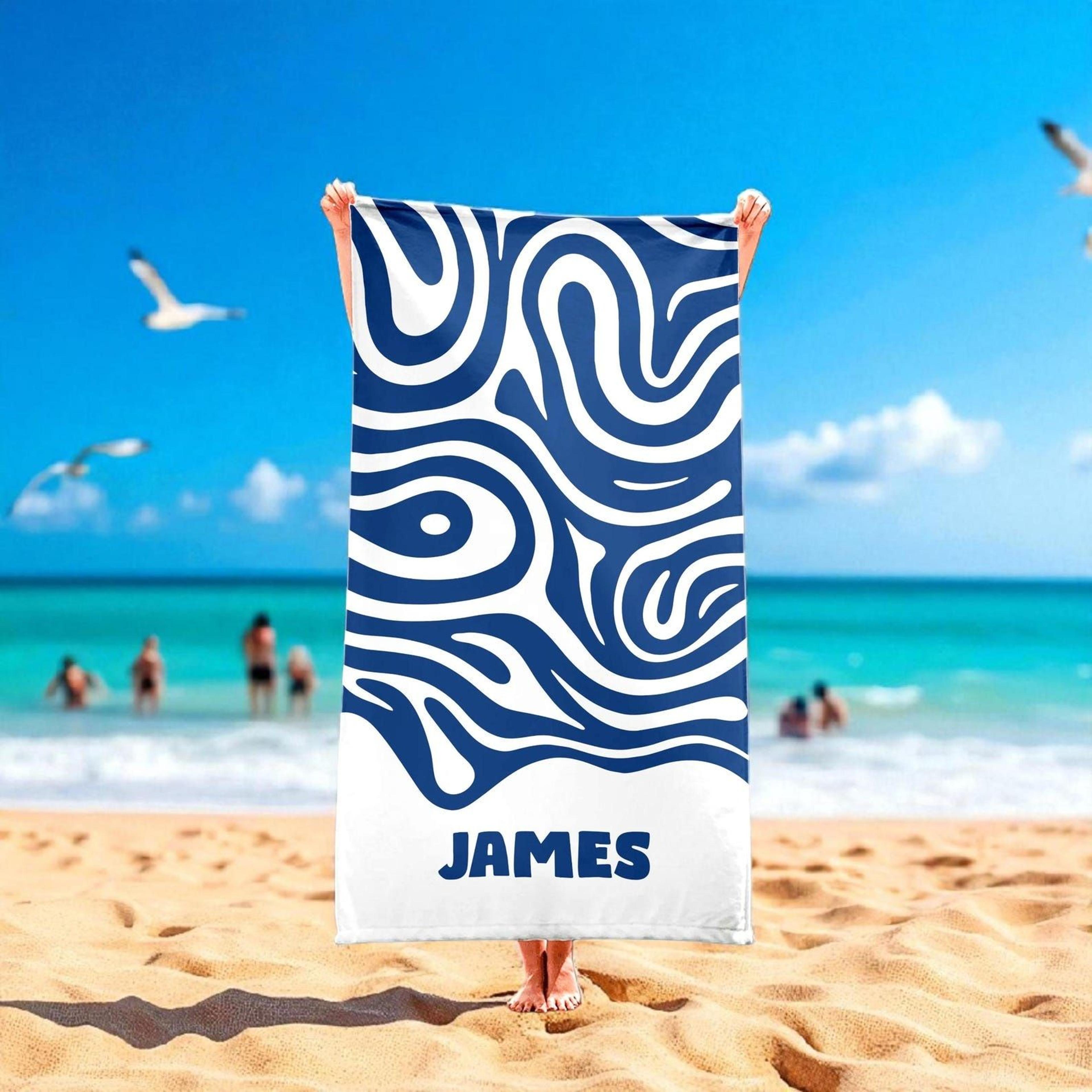 personalized palm tree beach towel – custom name swim, pool & vacation gift