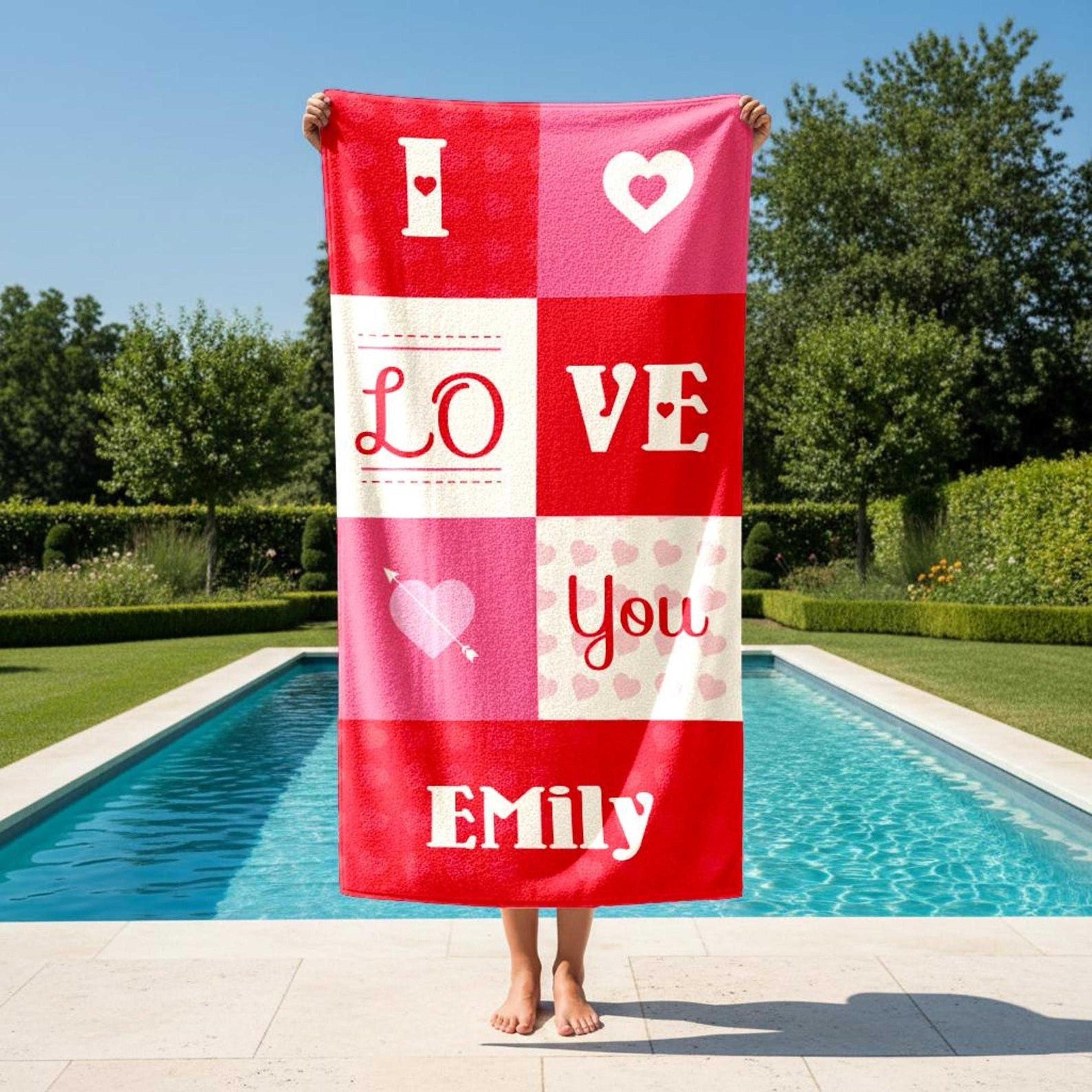 personalized valentine's day beach towel for couples custom name romantic gift