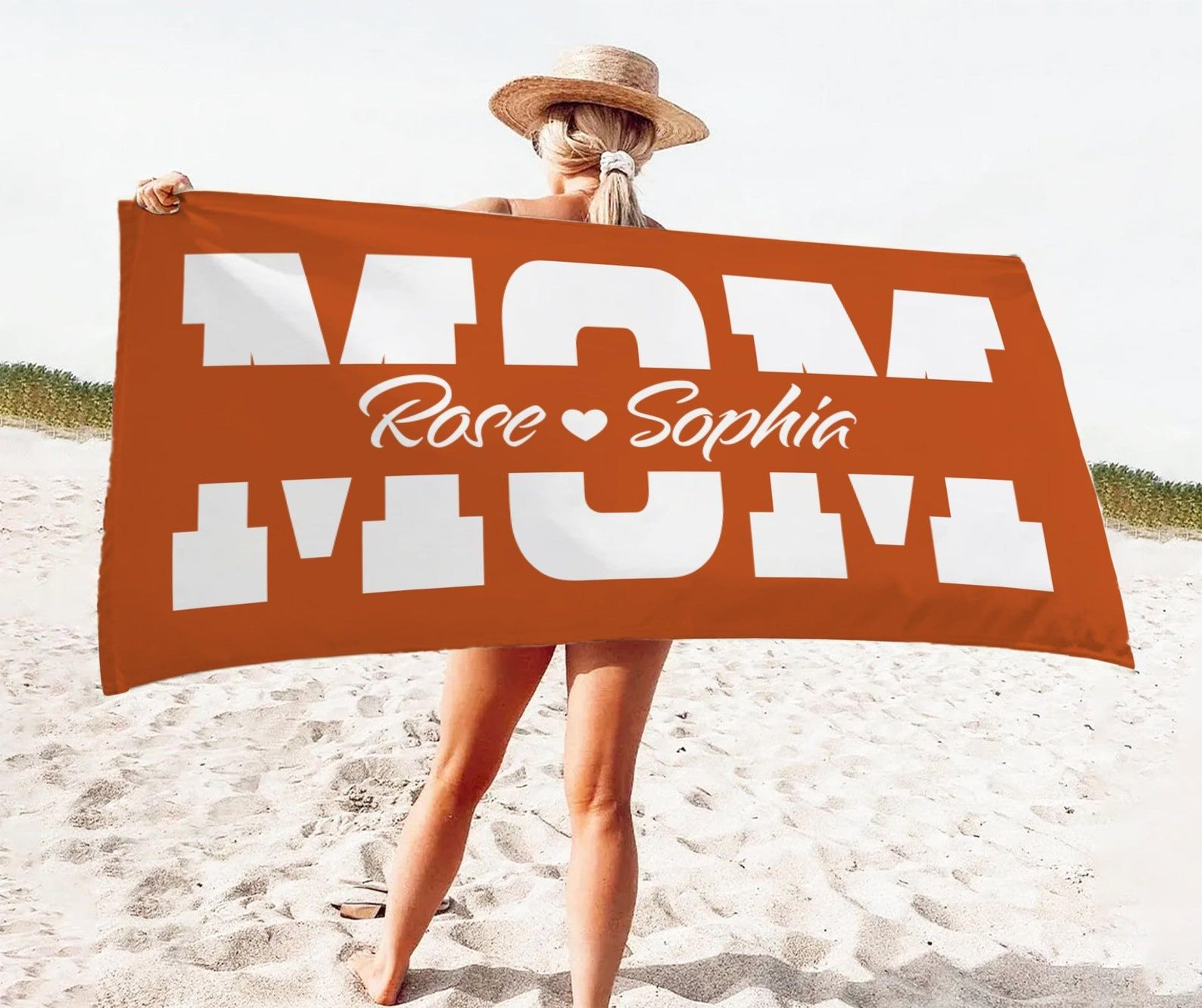personalized mother's day beach towel custom name cotton blend gift for mom