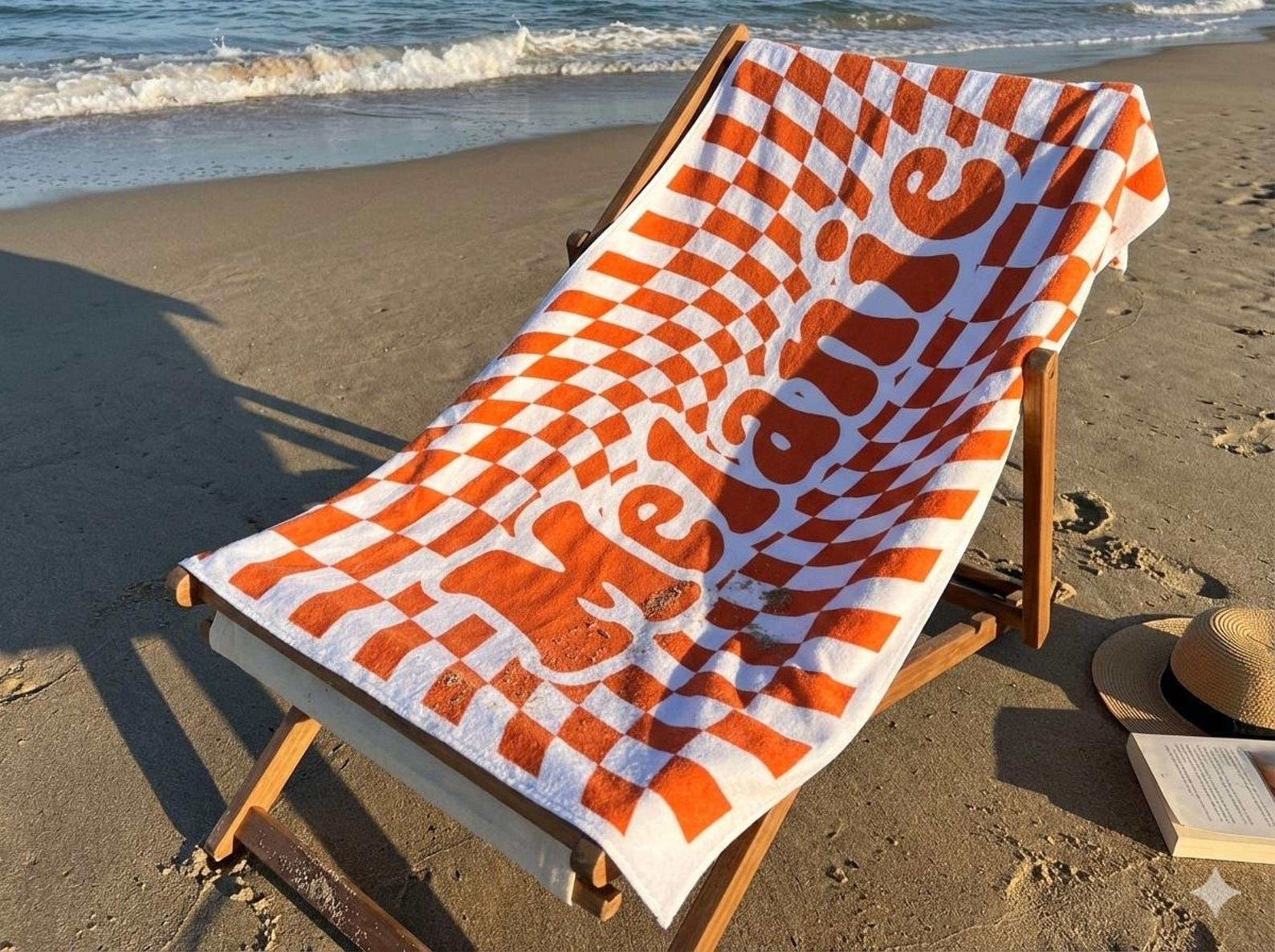 personalized checkered kids beach towel custom name wavy checker pool towel for girls
