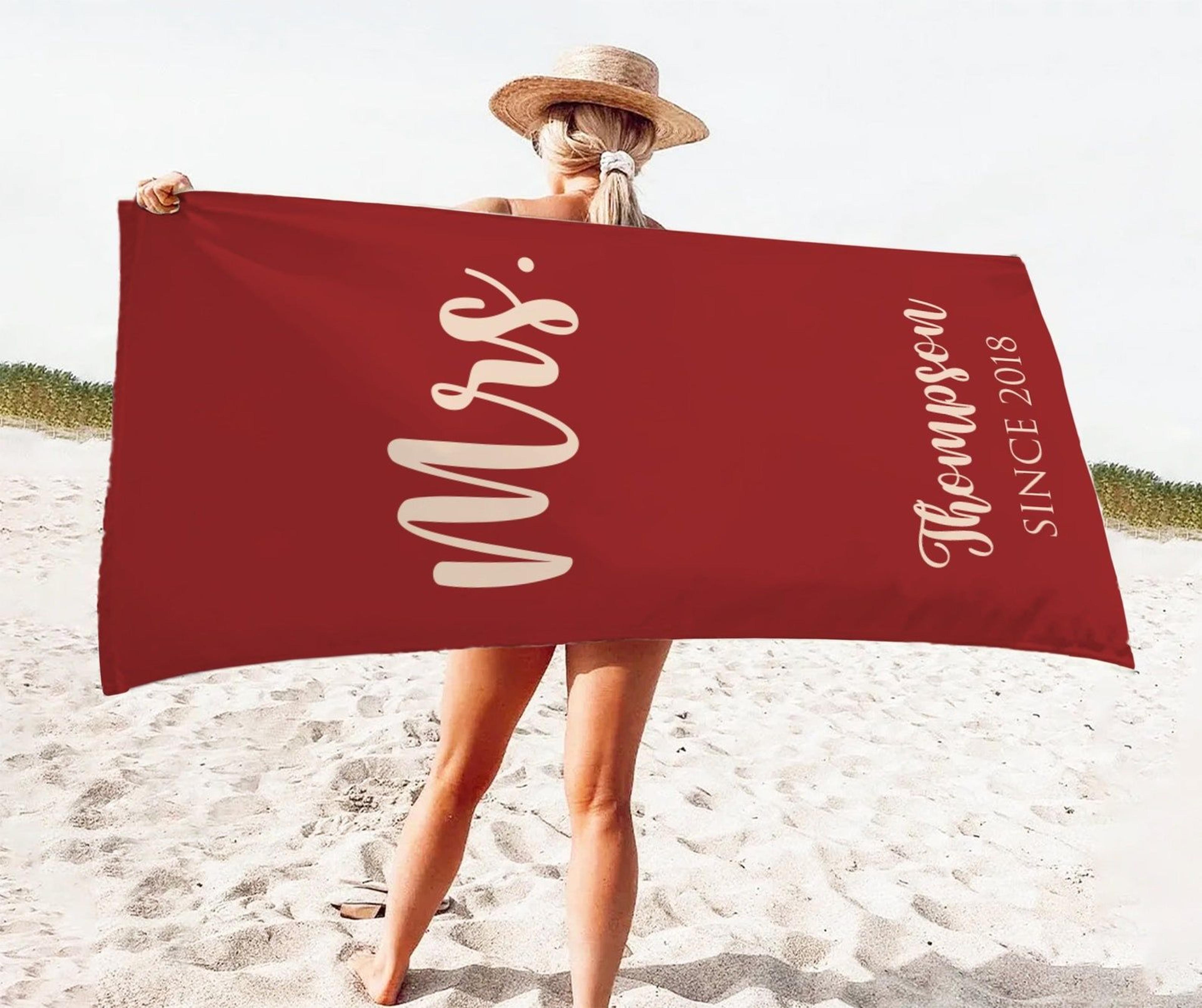 personalized mr and mrs beach towel custom name wedding and anniversary gift