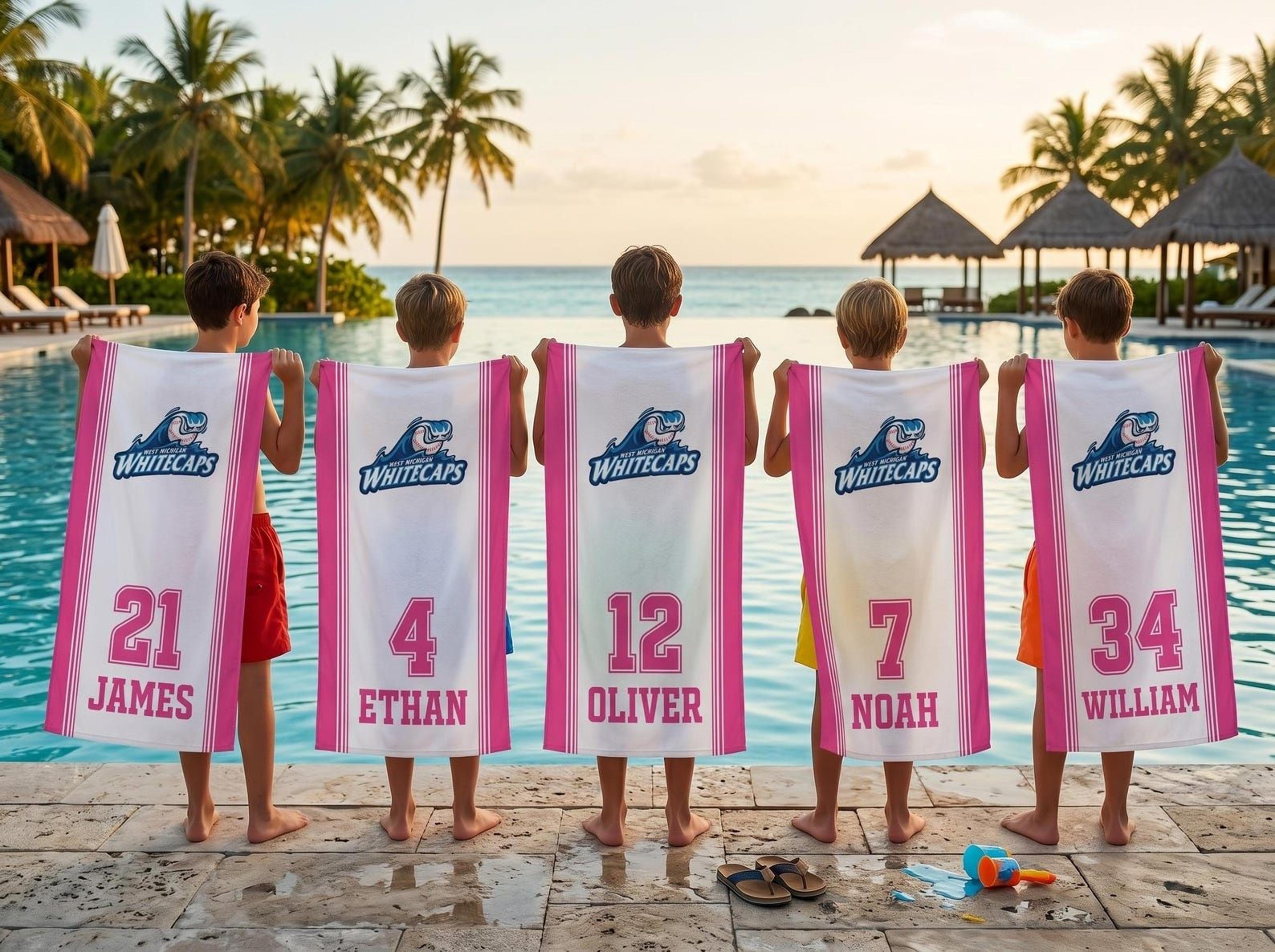 personalized sports team beach towel custom logo name and number gift