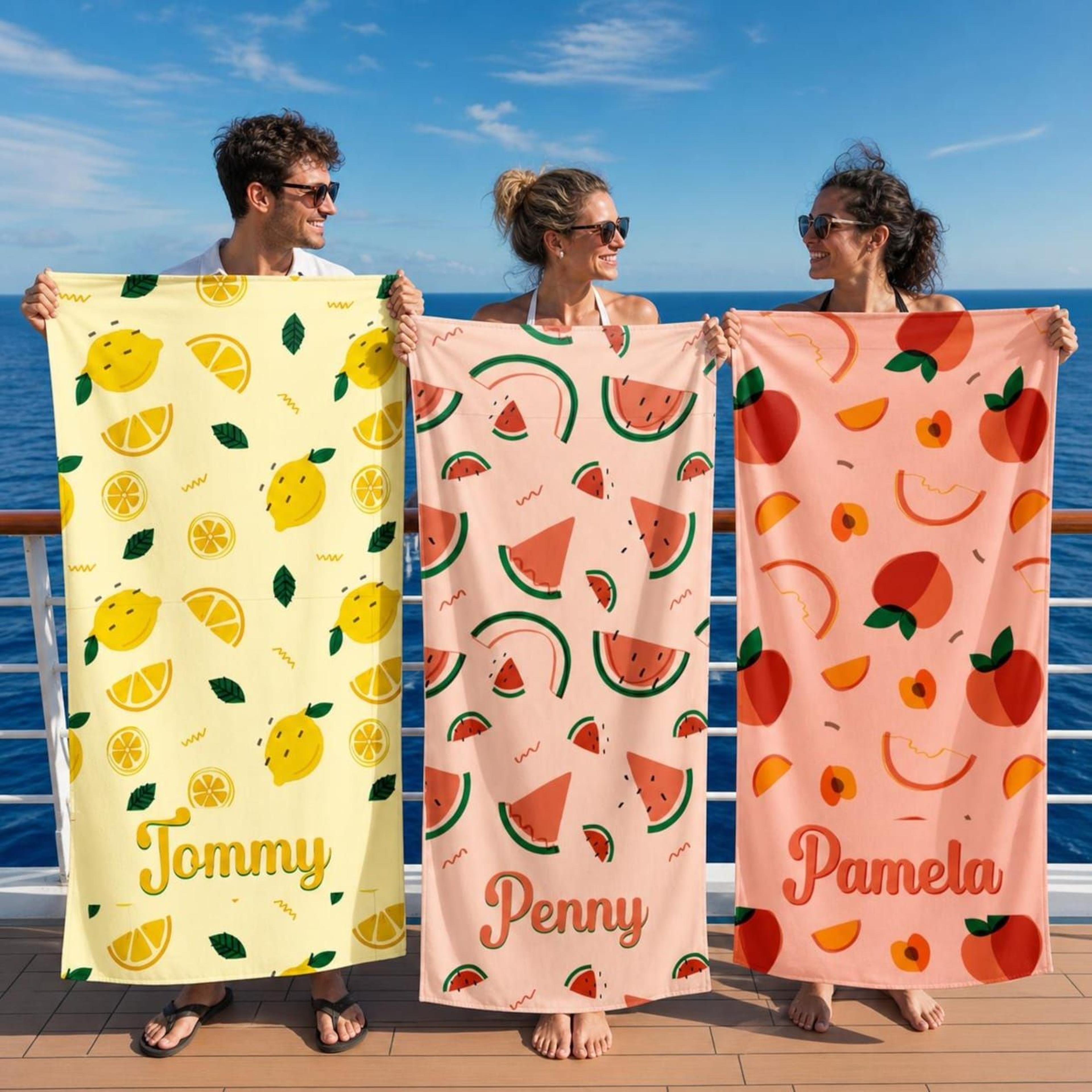 personalized fruit beach towel custom name summer pool towel gift