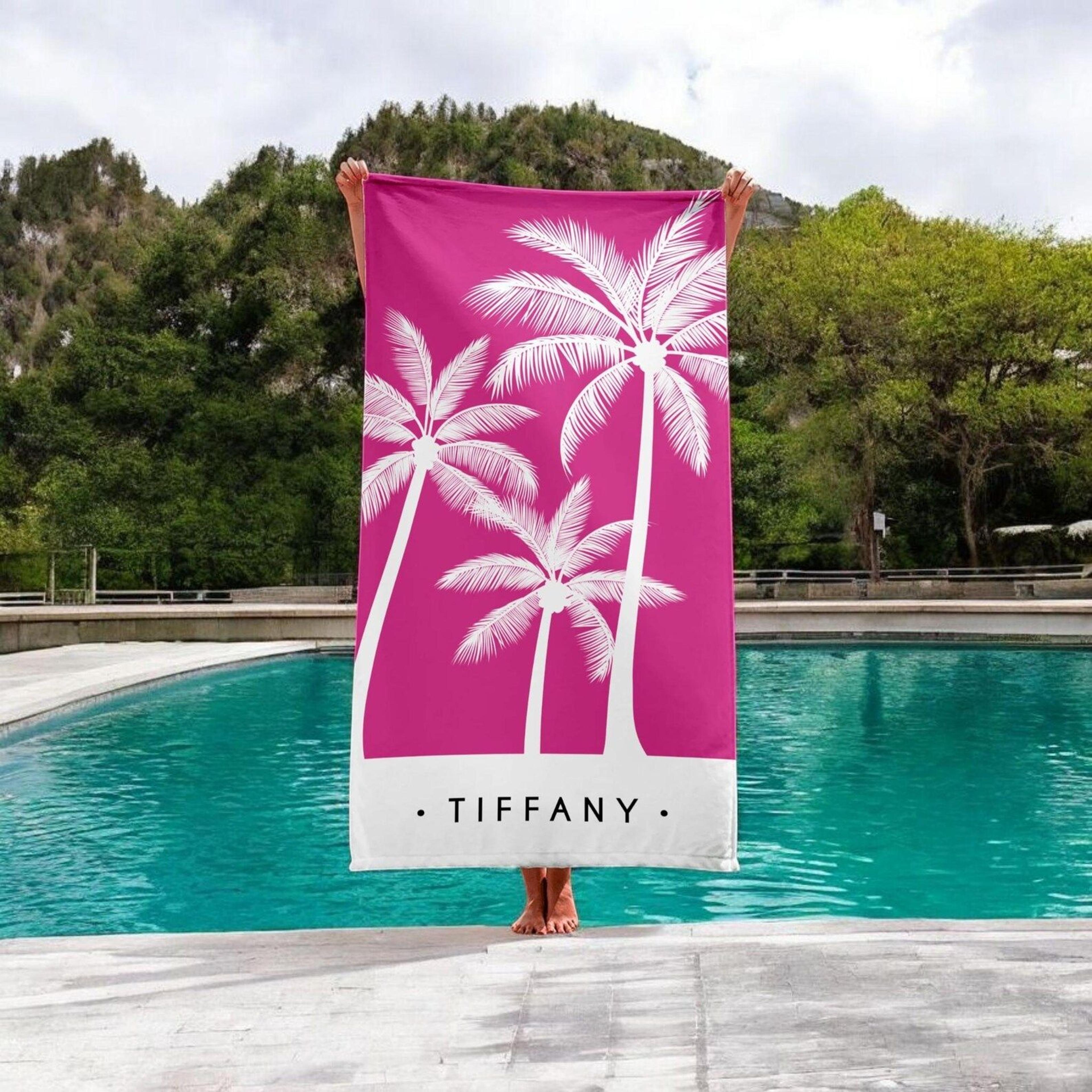 personalized palm tree beach towel custom name tropical vacation gift
