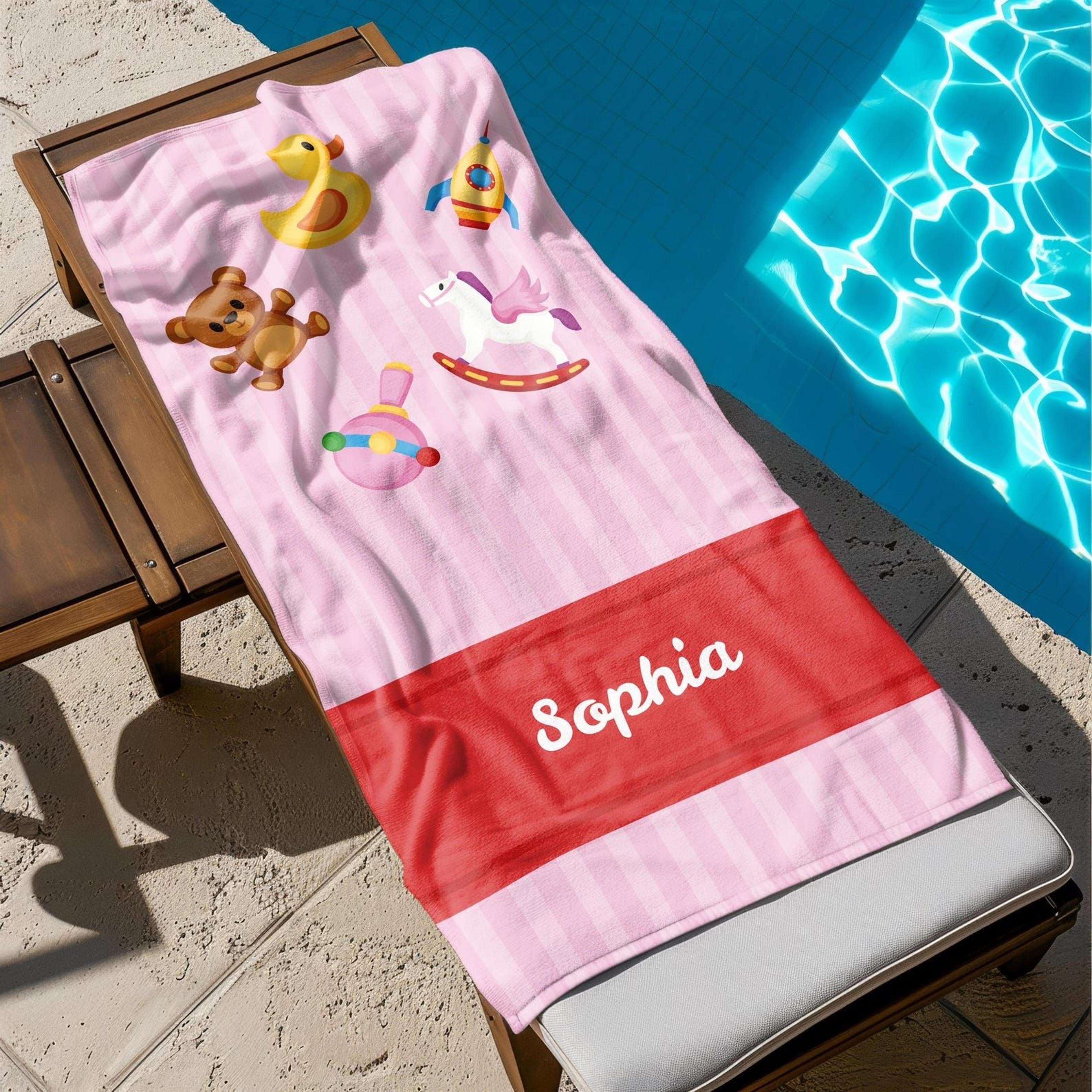 personalized kids beach towel custom name cute toys summer swim gift