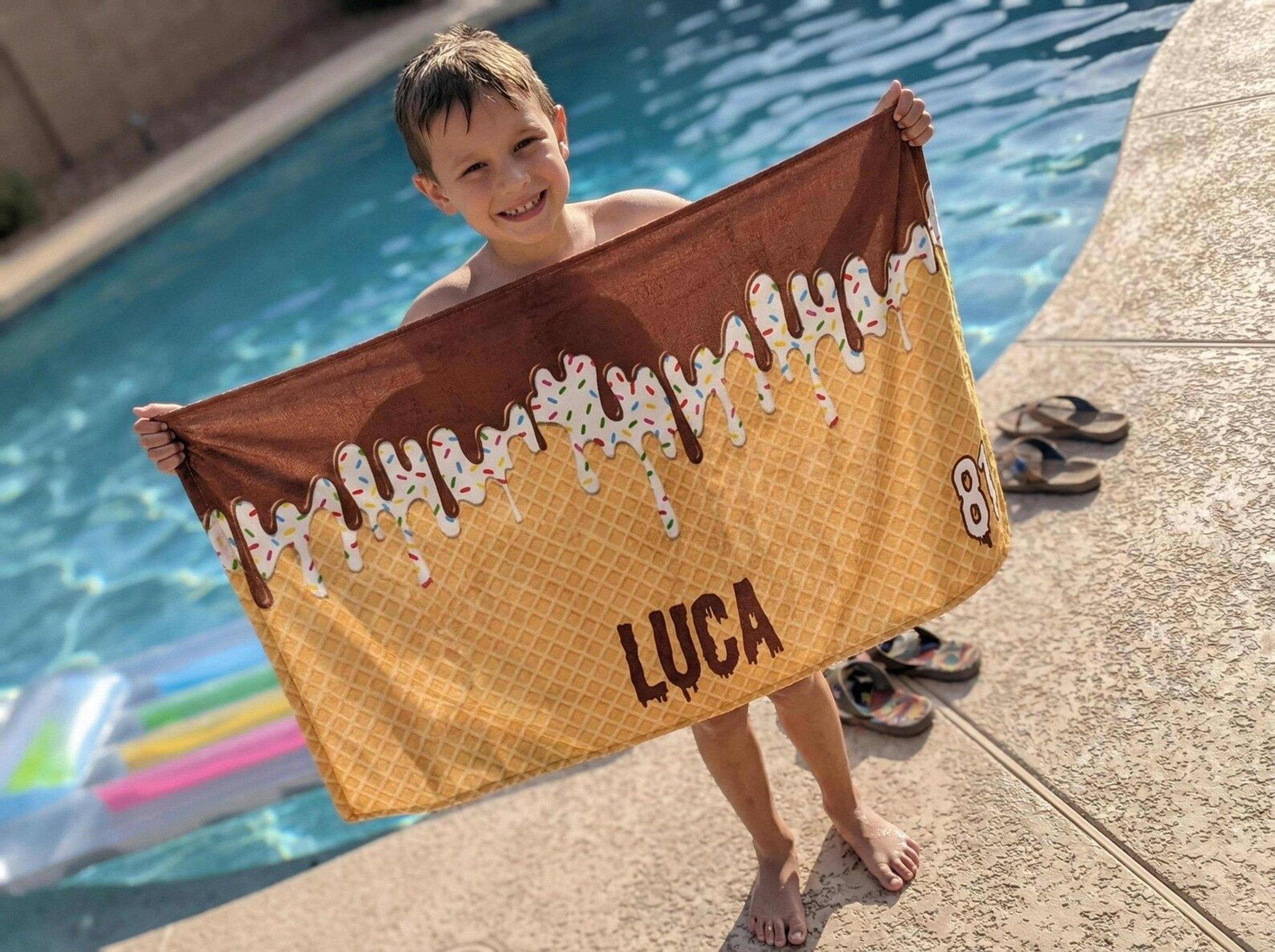 personalized ice cream drip baseball beach towel custom name team gift for boys