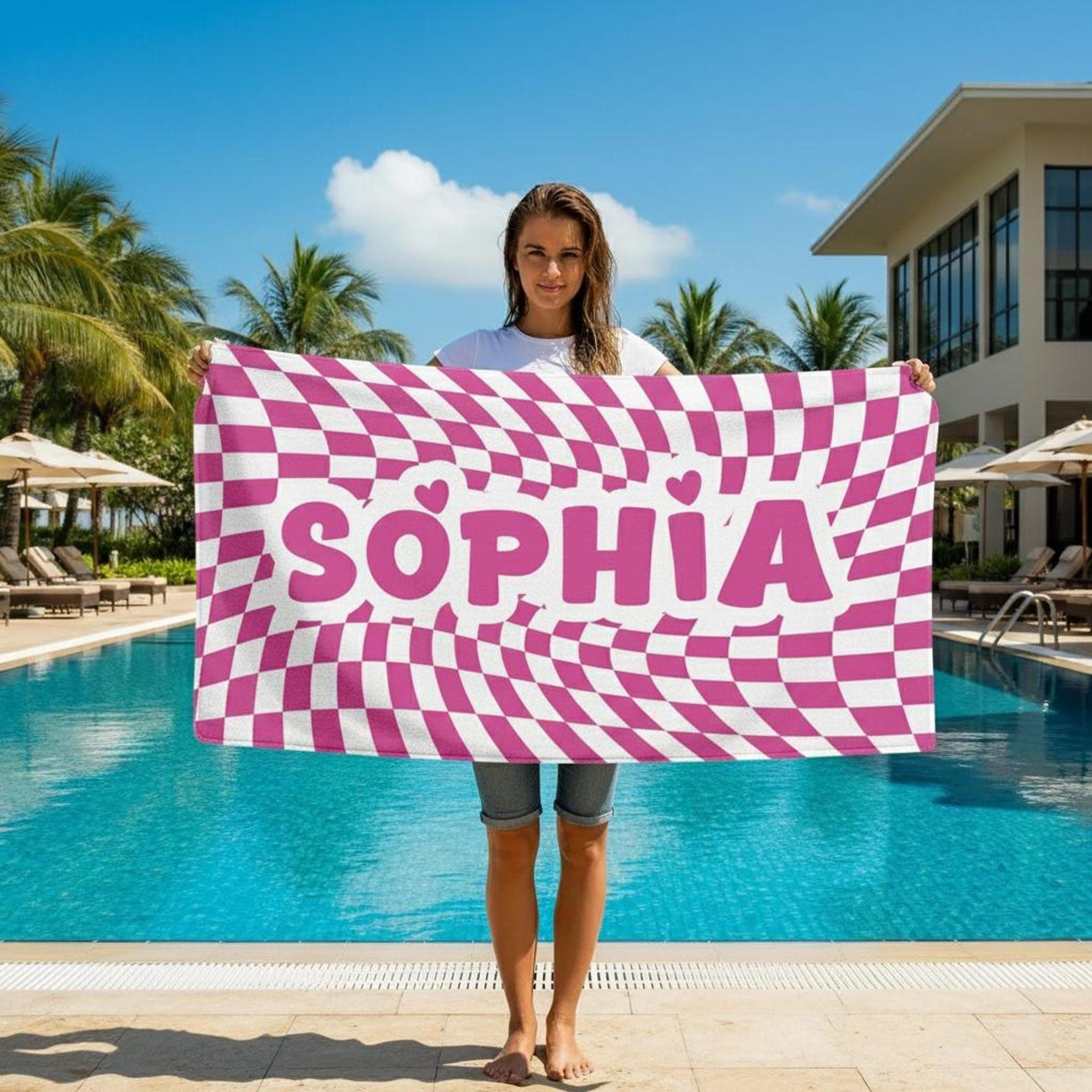 personalized beach towel with name custom vacation and birthday gift
