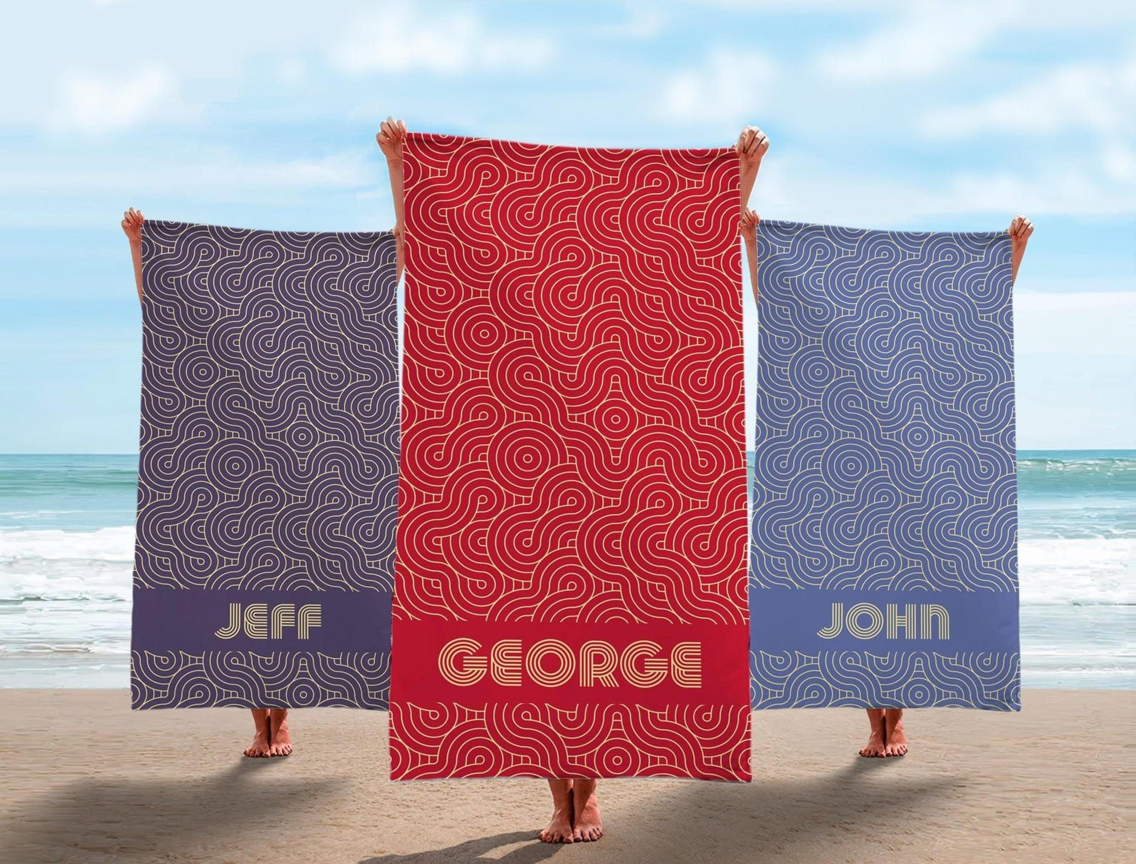 personalized retro swirl beach towel custom name vintage summer towel