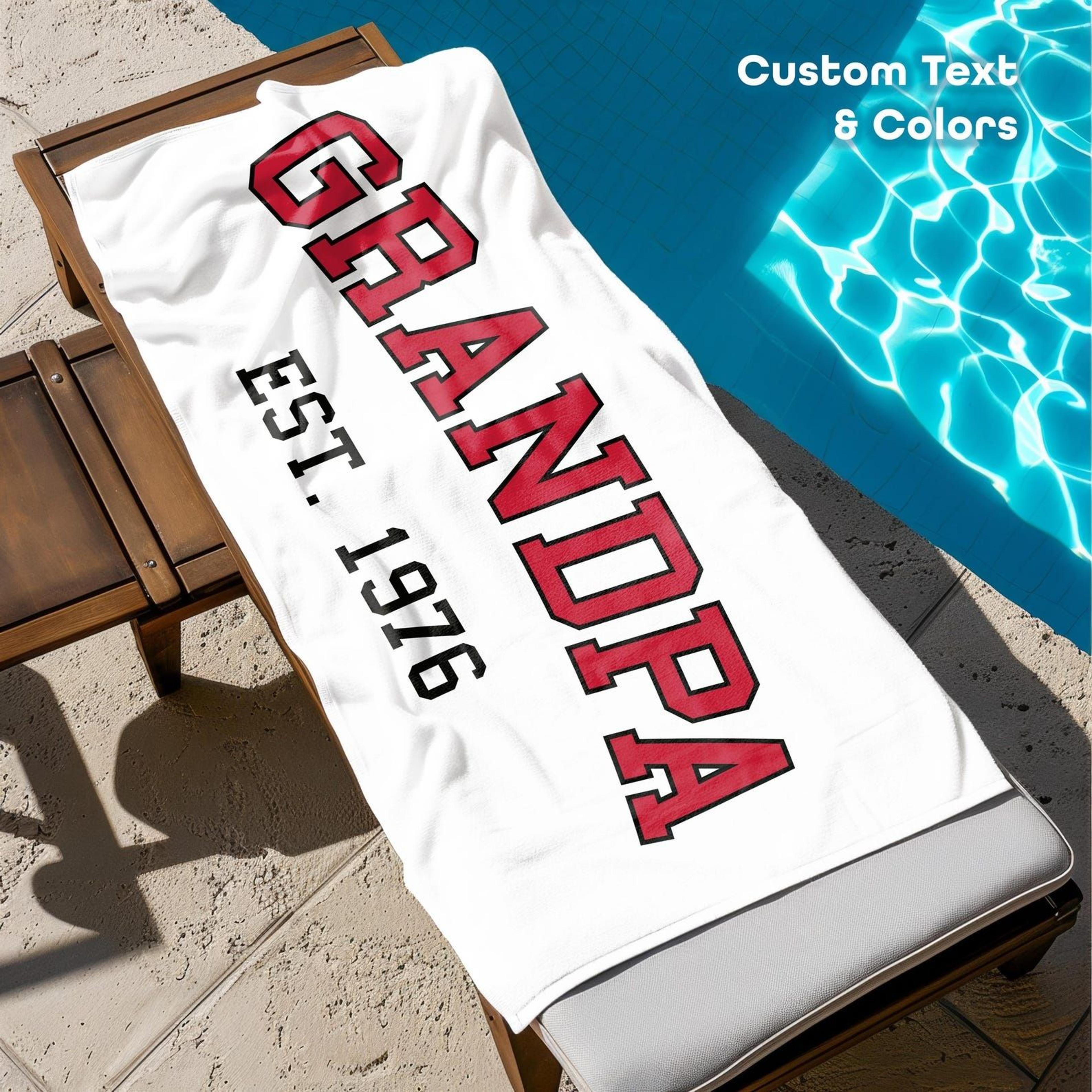 personalized father's day beach towel custom grandpa gift with name