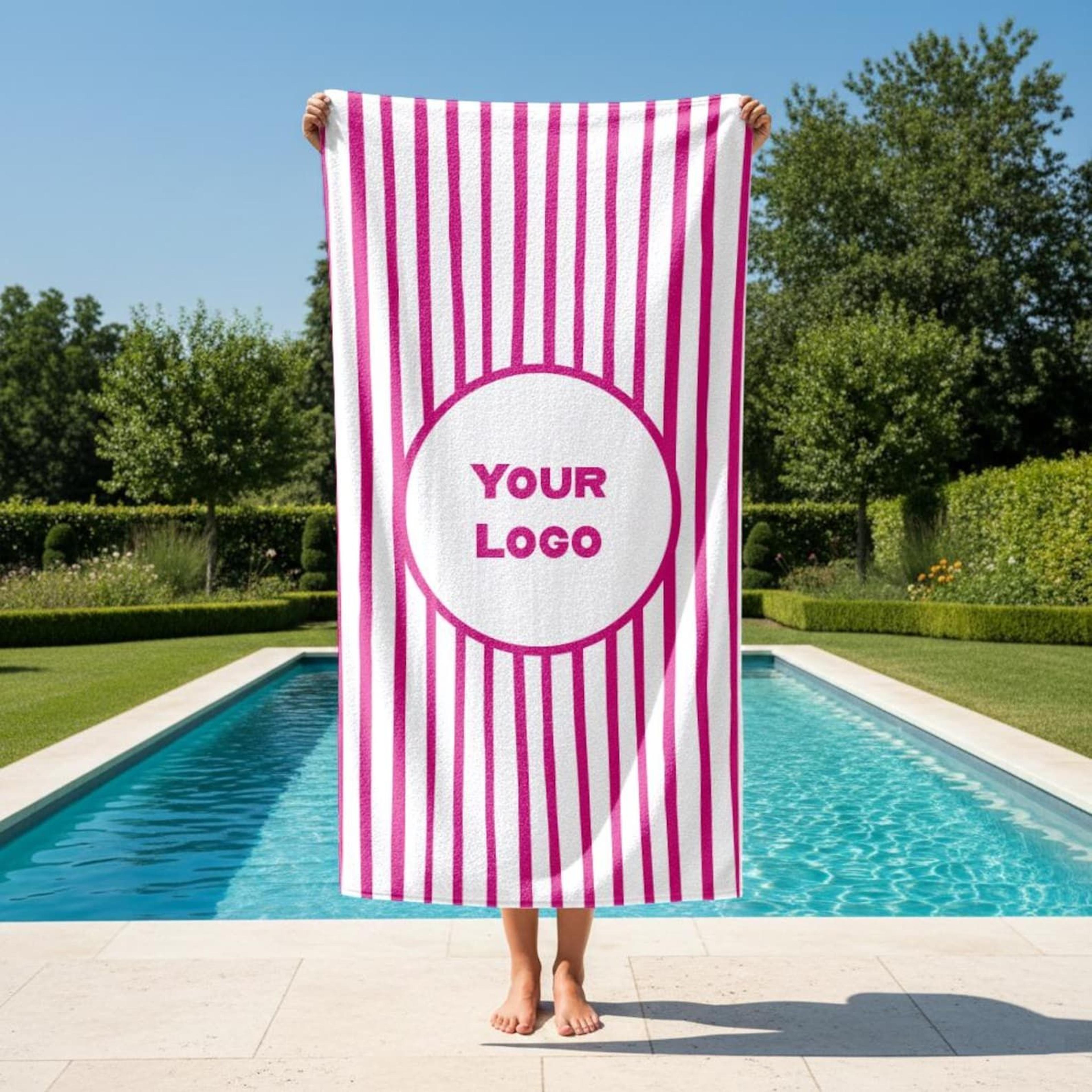 personalized stripe beach towel custom logo bridal party gift
