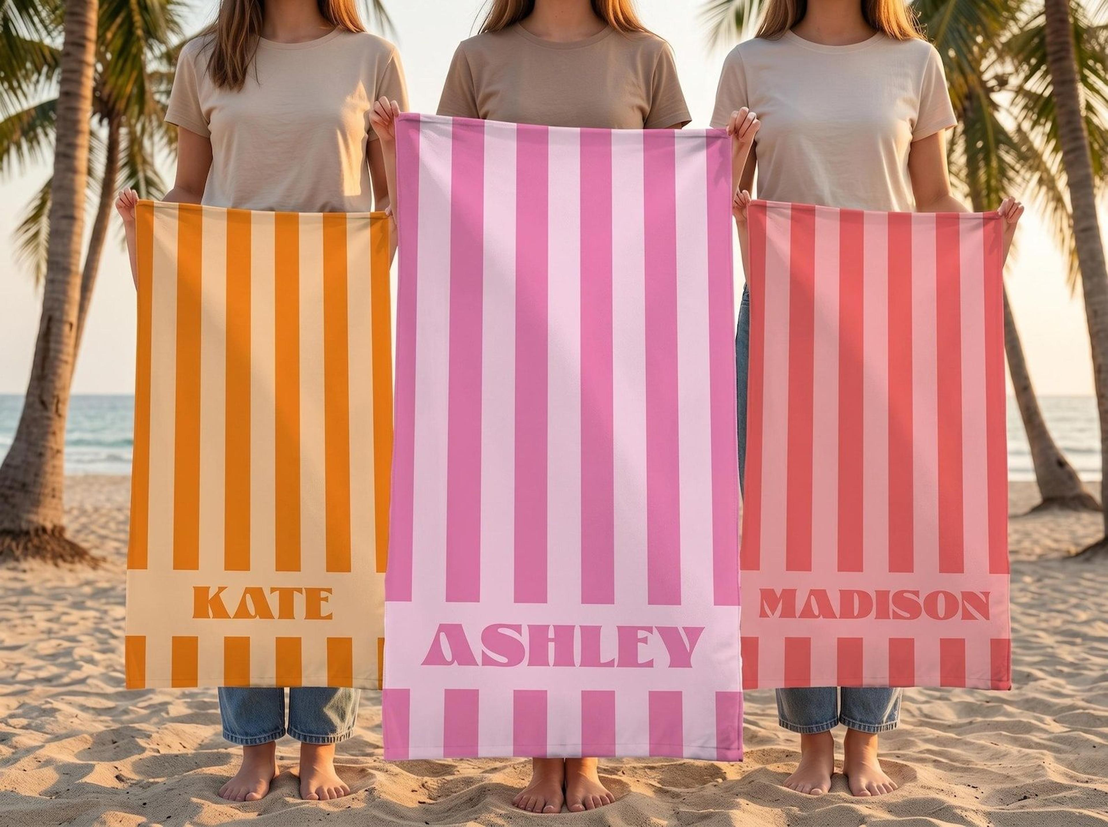 personalized groovy striped beach towel custom bachelorette party gift