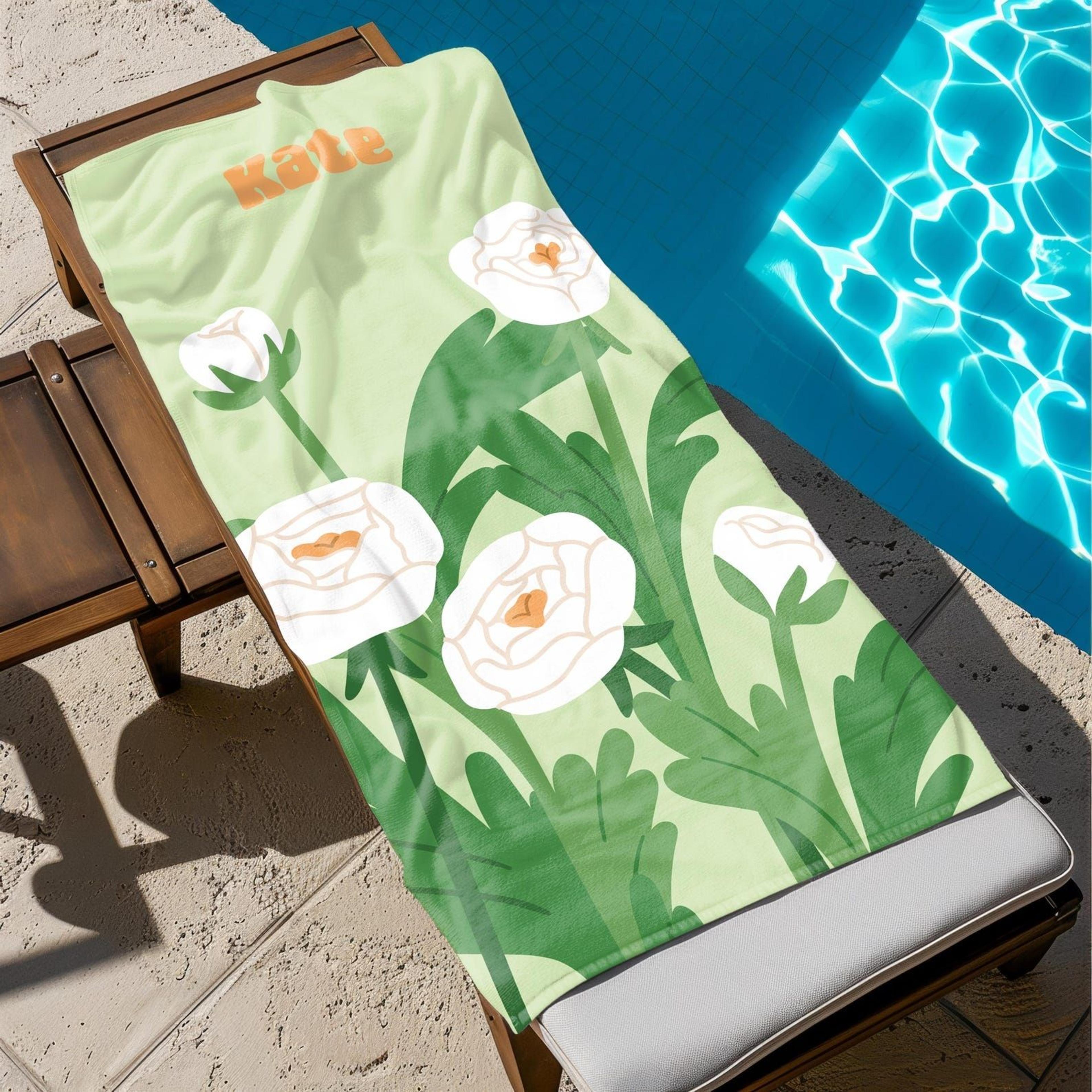 personalized retro floral beach towel custom name vintage flower towel