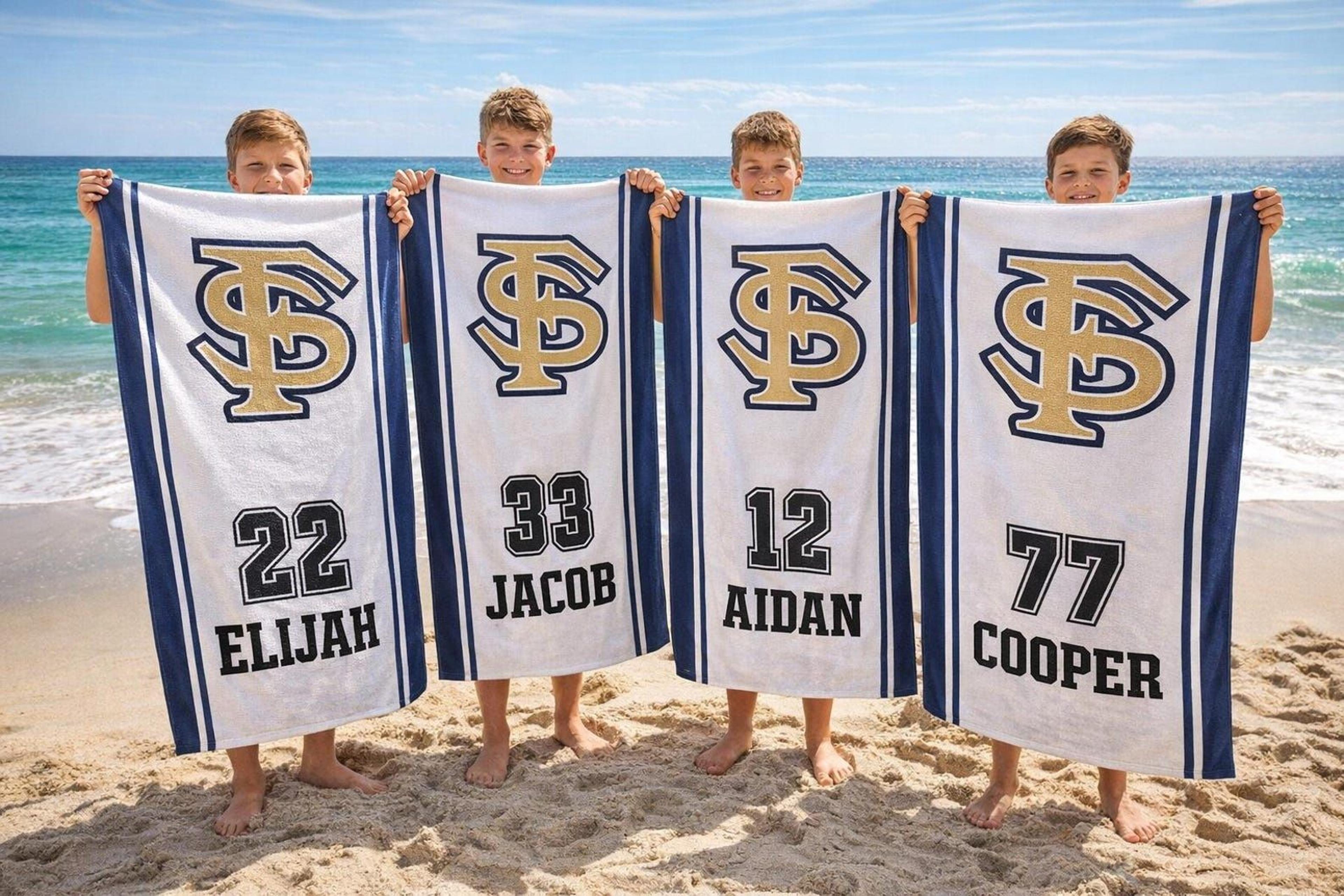 personalized team beach towel custom softball baseball hockey and swim team gift