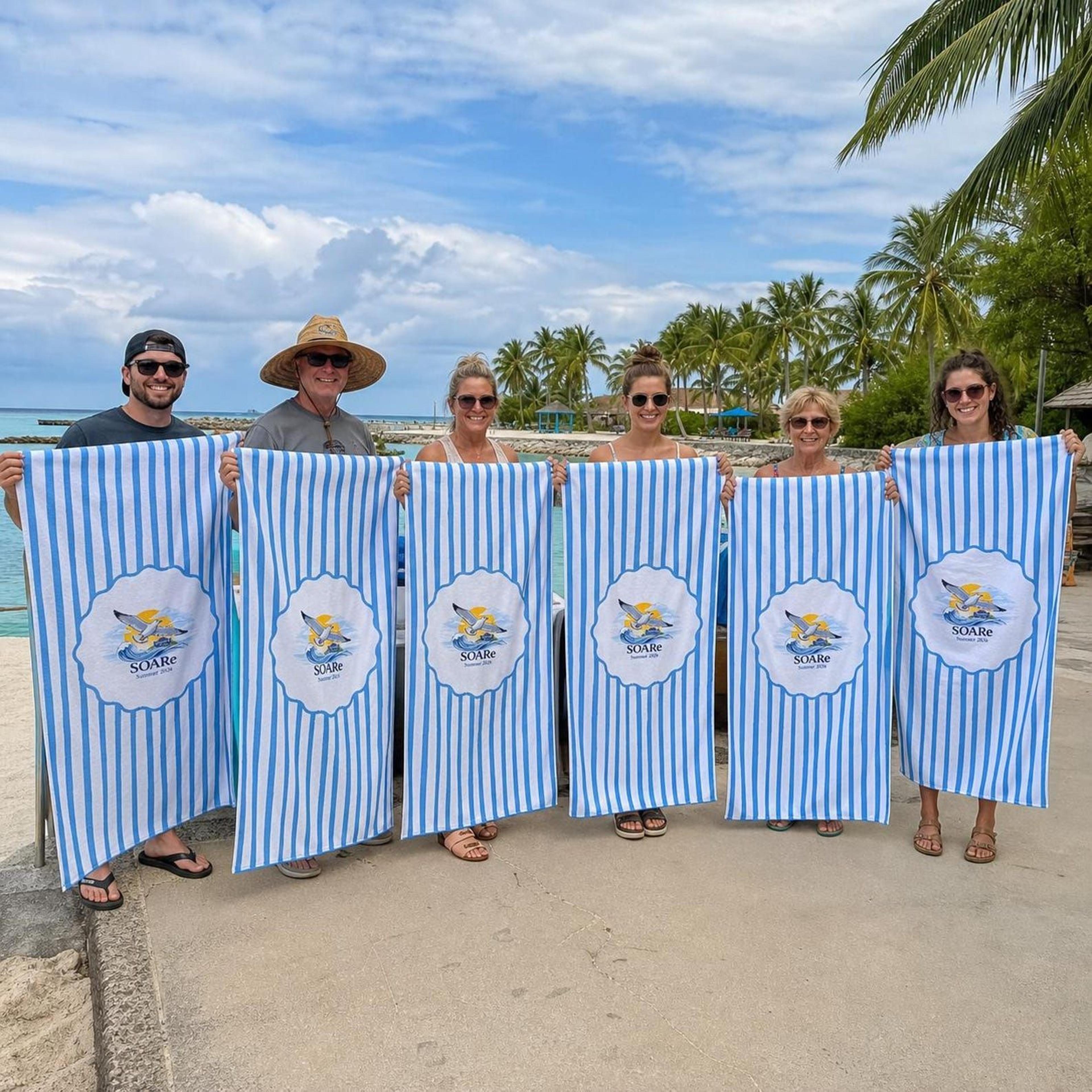 personalized stripe beach towel custom logo and name bridesmaid gift