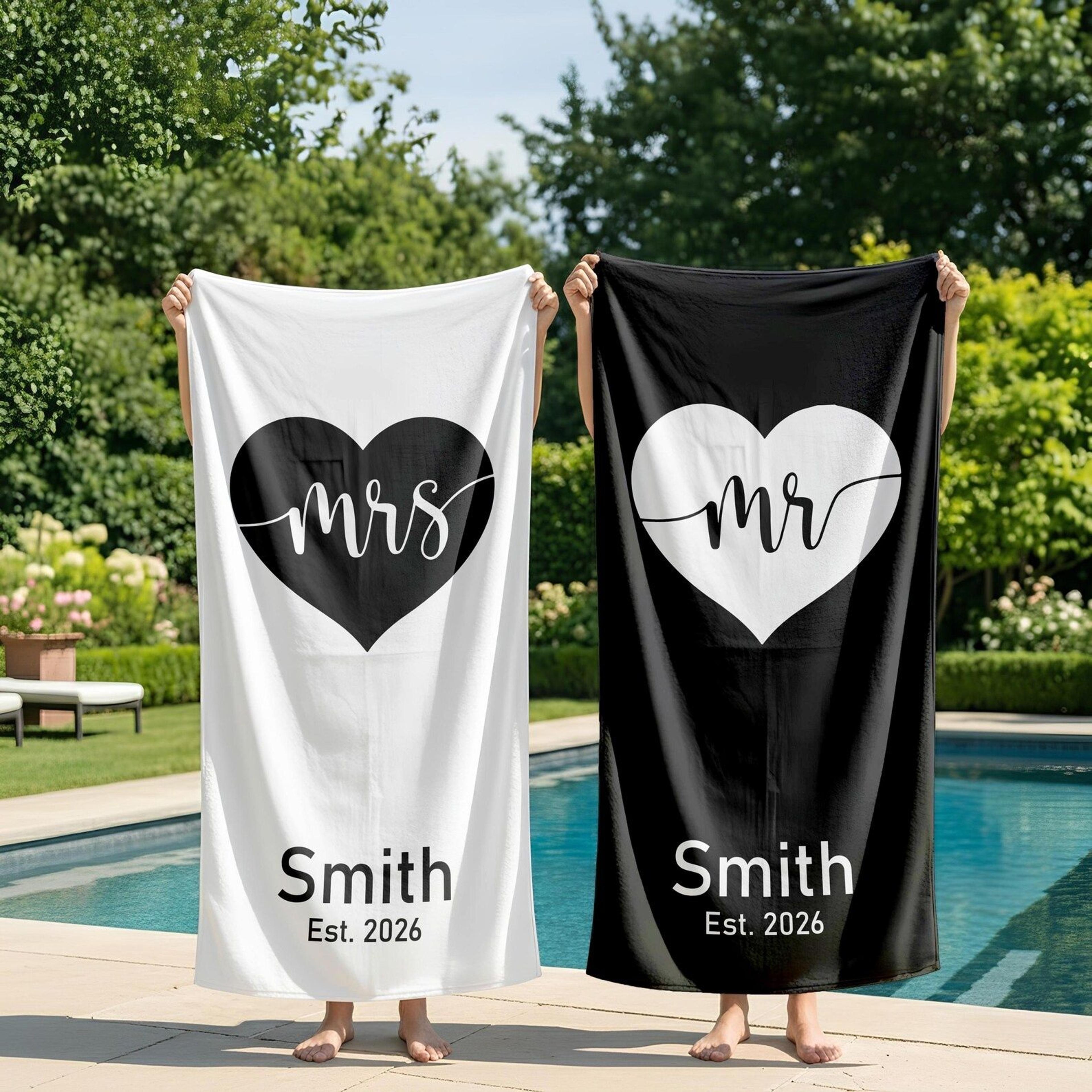 personalized mr and mrs beach towel custom couple honeymoon gift set