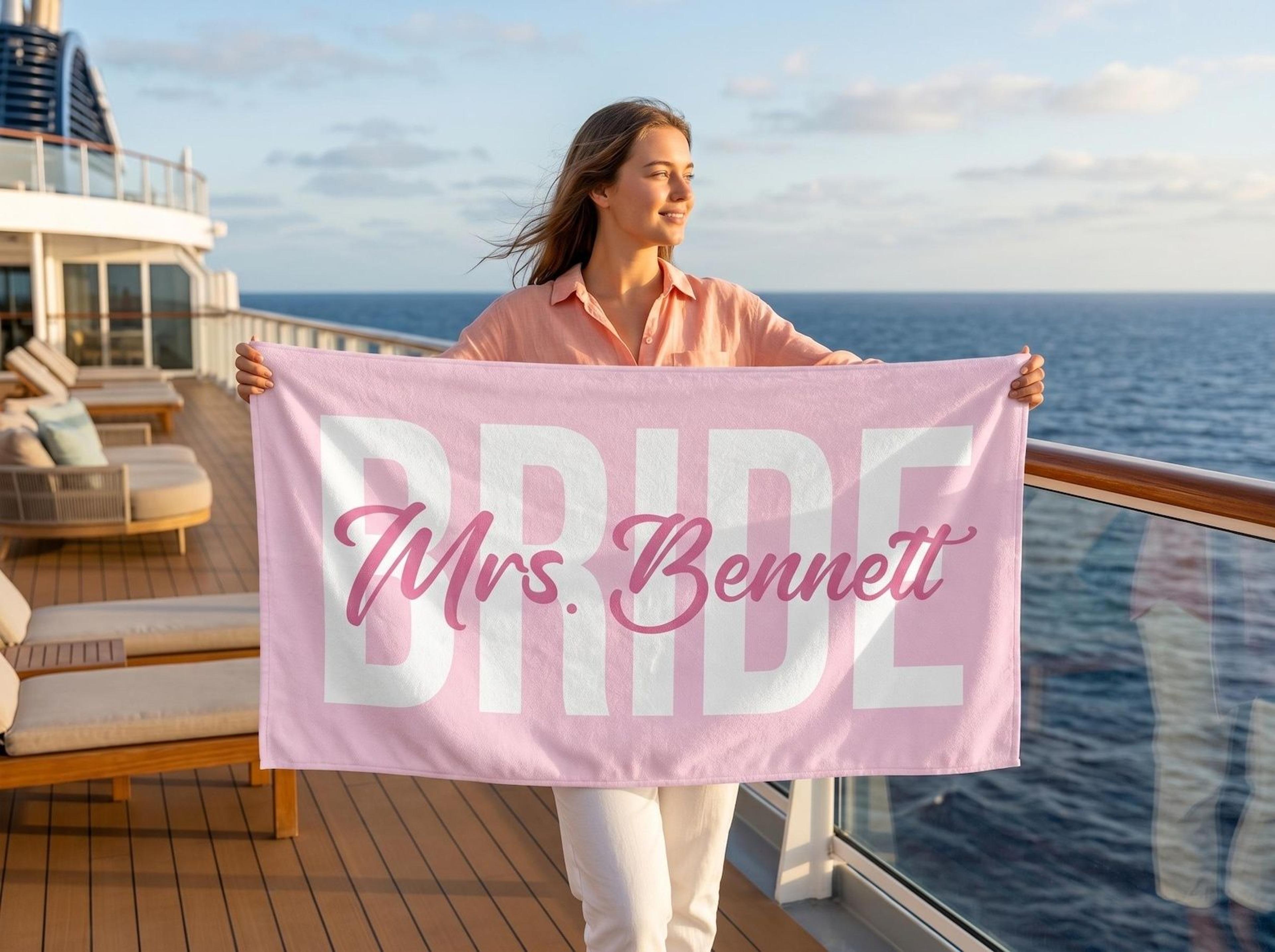 personalized bride beach towel custom wedding gift for bride and bridal party