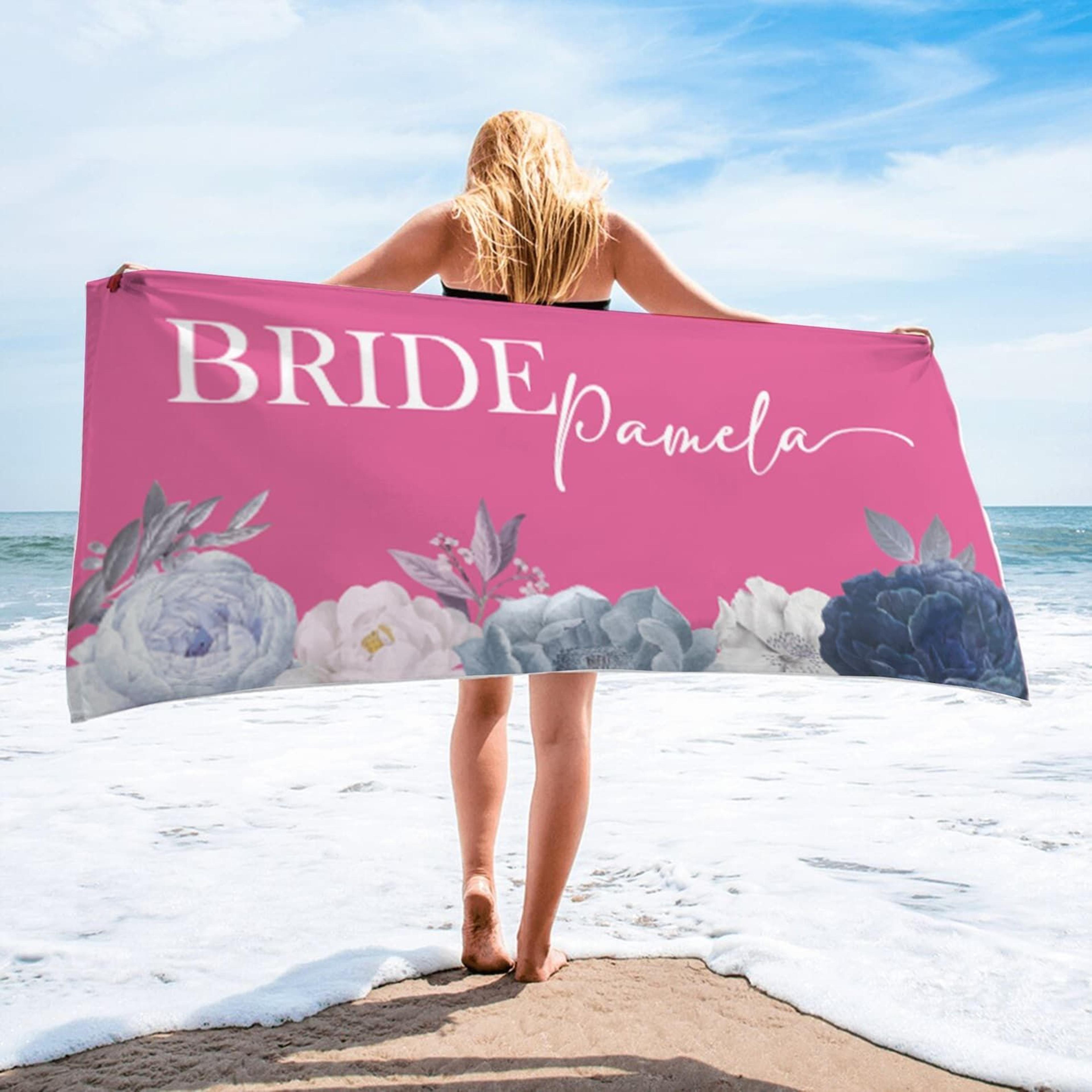 personalized floral bride beach towel custom bachelorette party gift