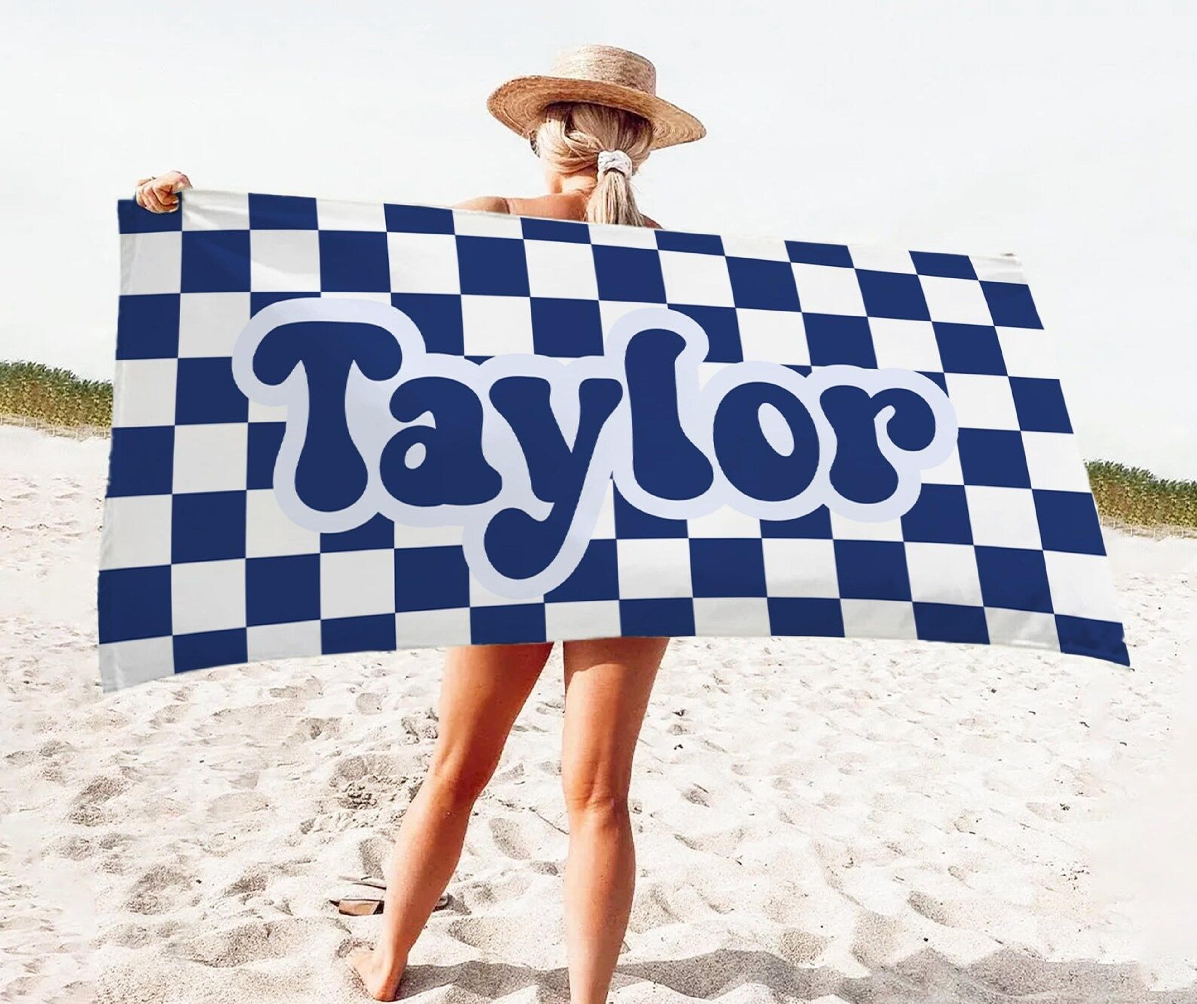 personalized retro checker beach towel custom name groovy daisy summer towel