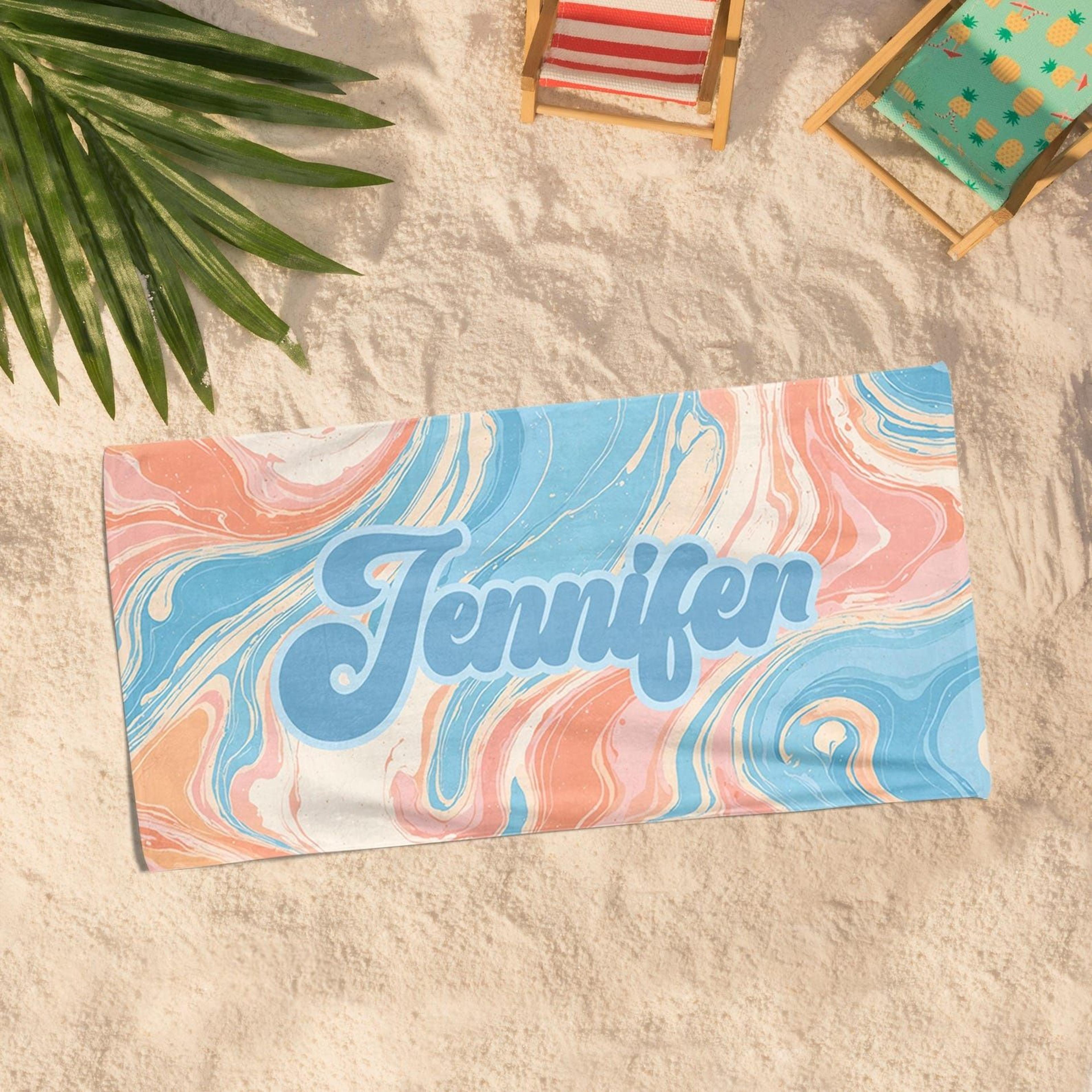 personalized marble beach towel custom name bachelorette party gift