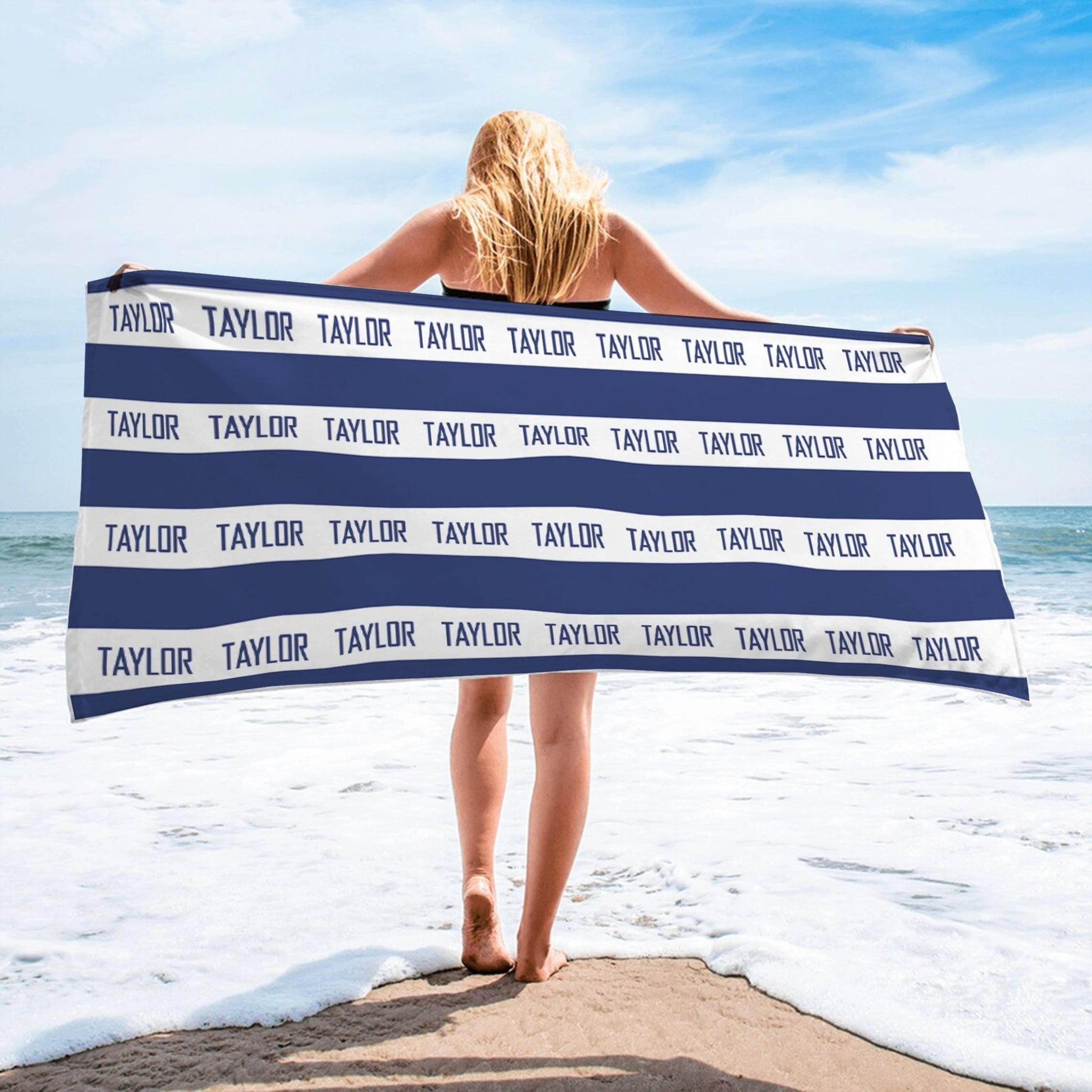 personalized retro beach towel with custom name | groovy vintage summer towel