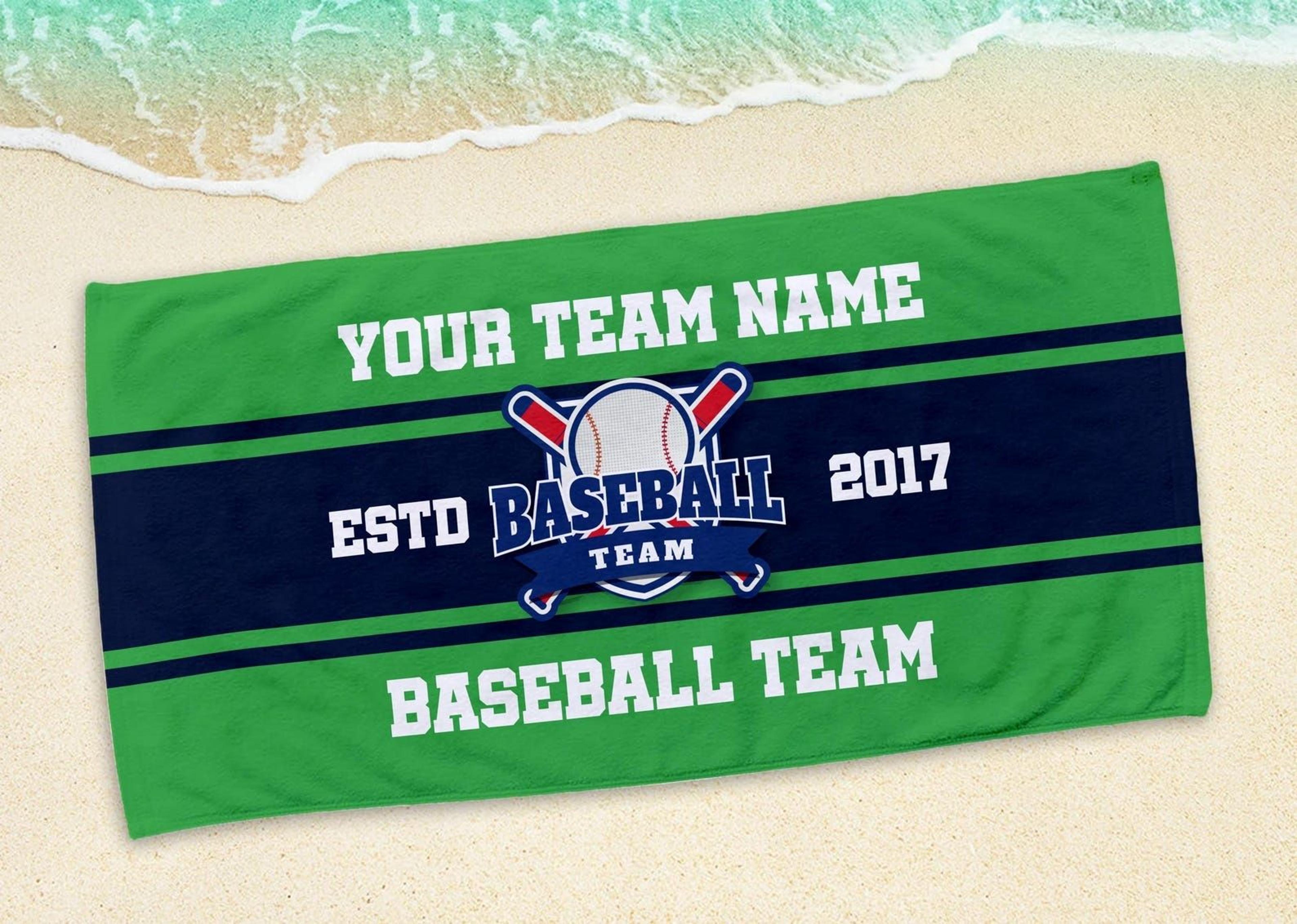 personalized baseball team beach towel with name | custom sports towel for players & fans