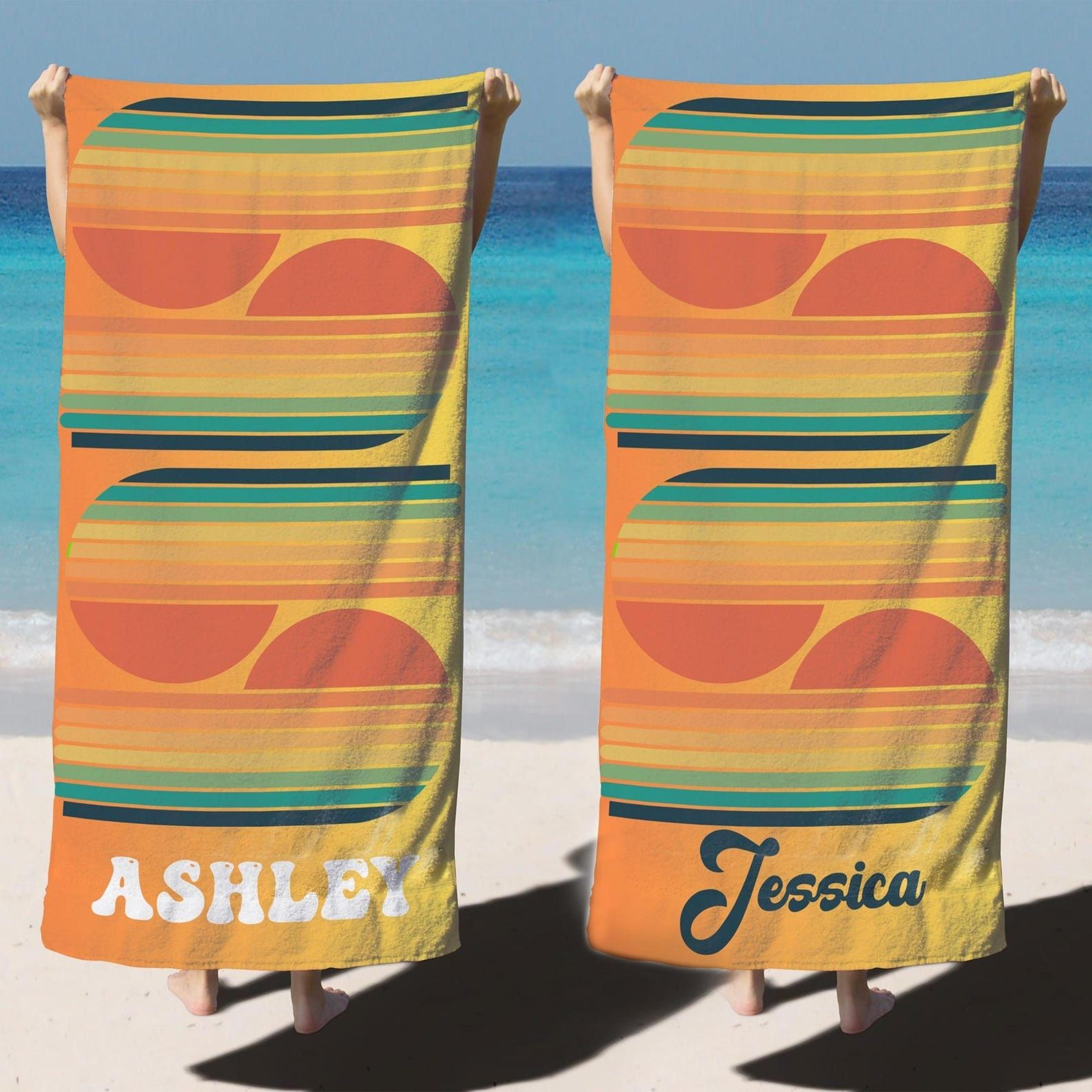 personalized musical note beach towel with custom name | retro music lover pool towel