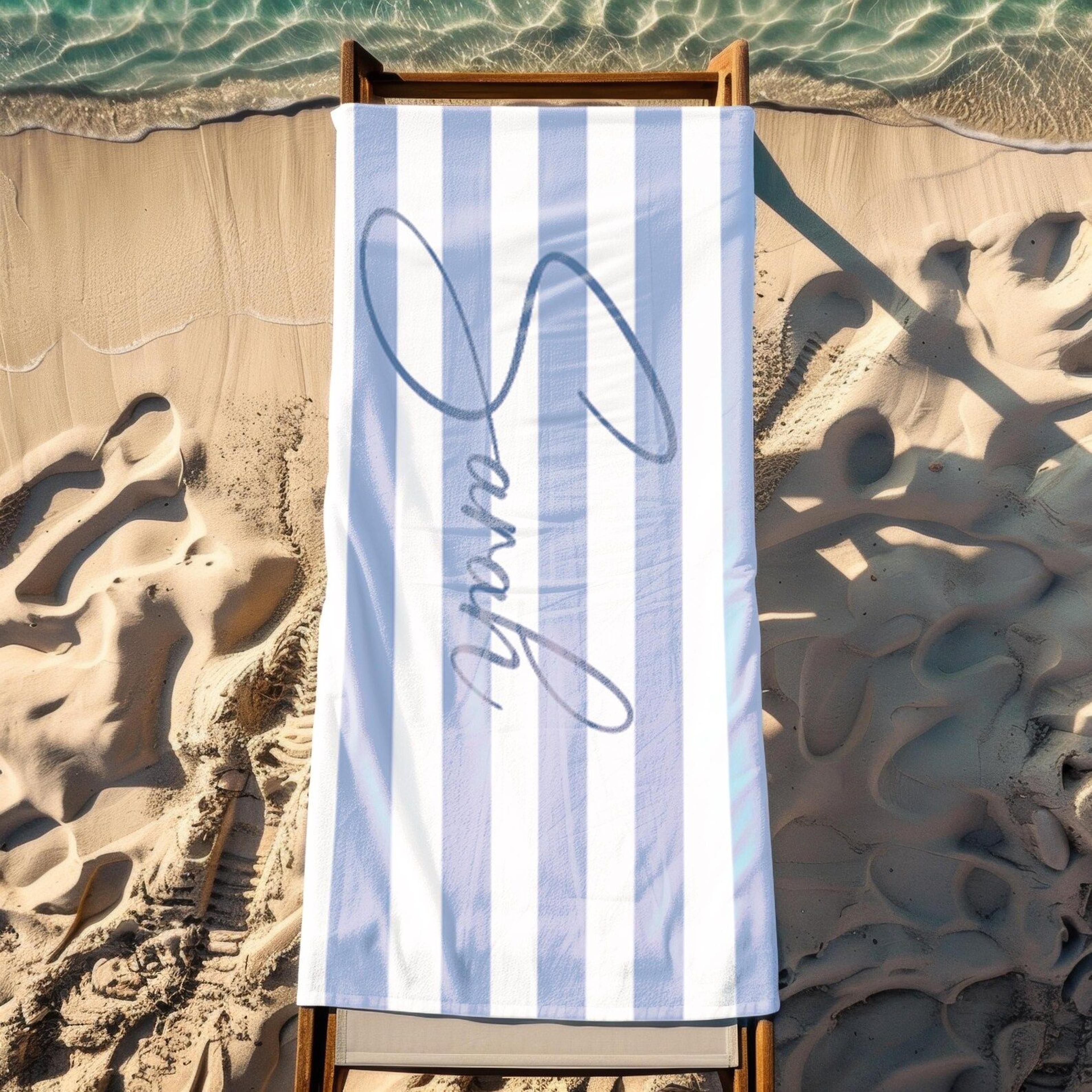 personalized striped beach towel with custom name | retro summer beach & pool towel