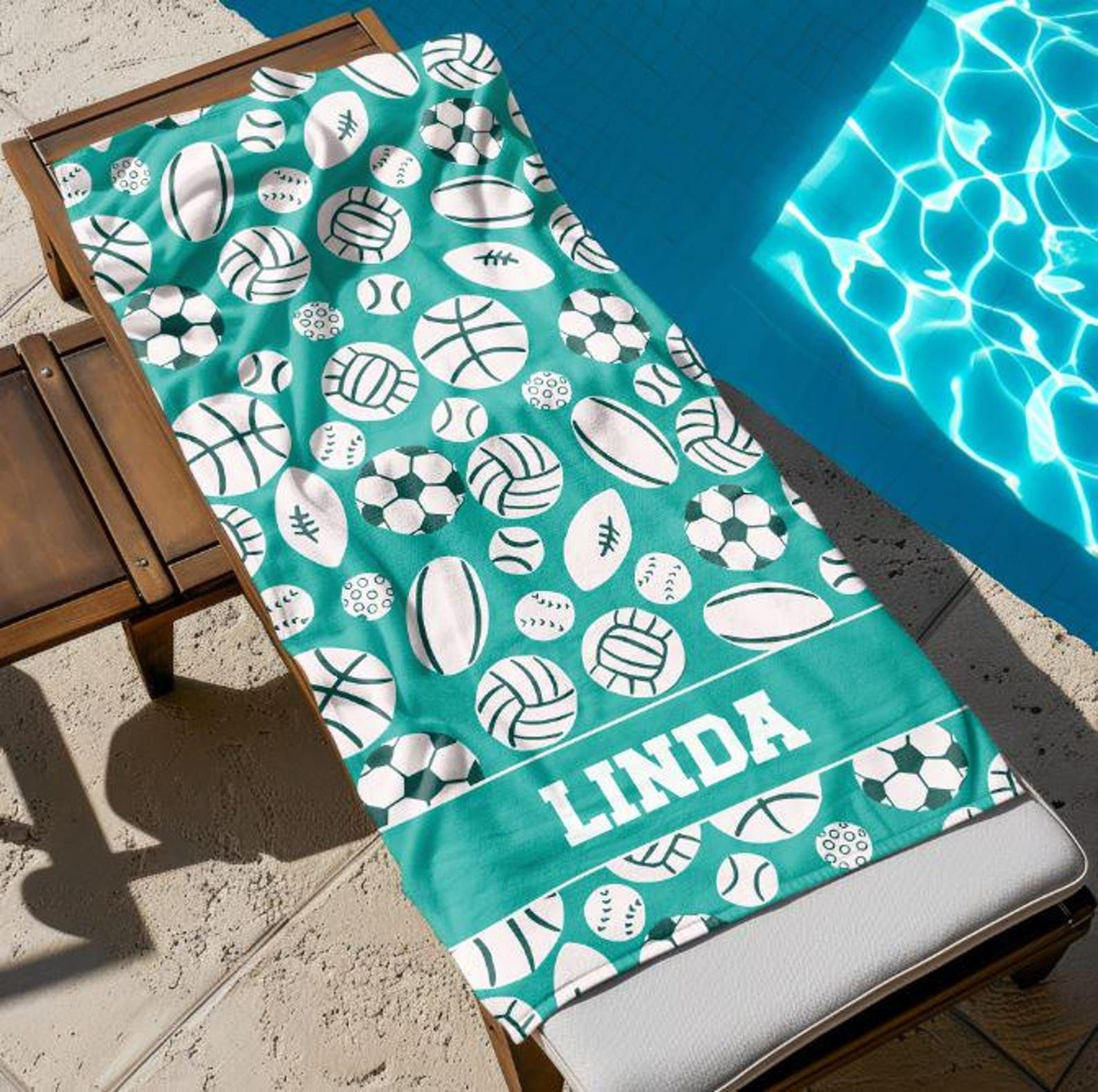 personalized multi-sport beach towel with name | custom sports towel for kids & teens