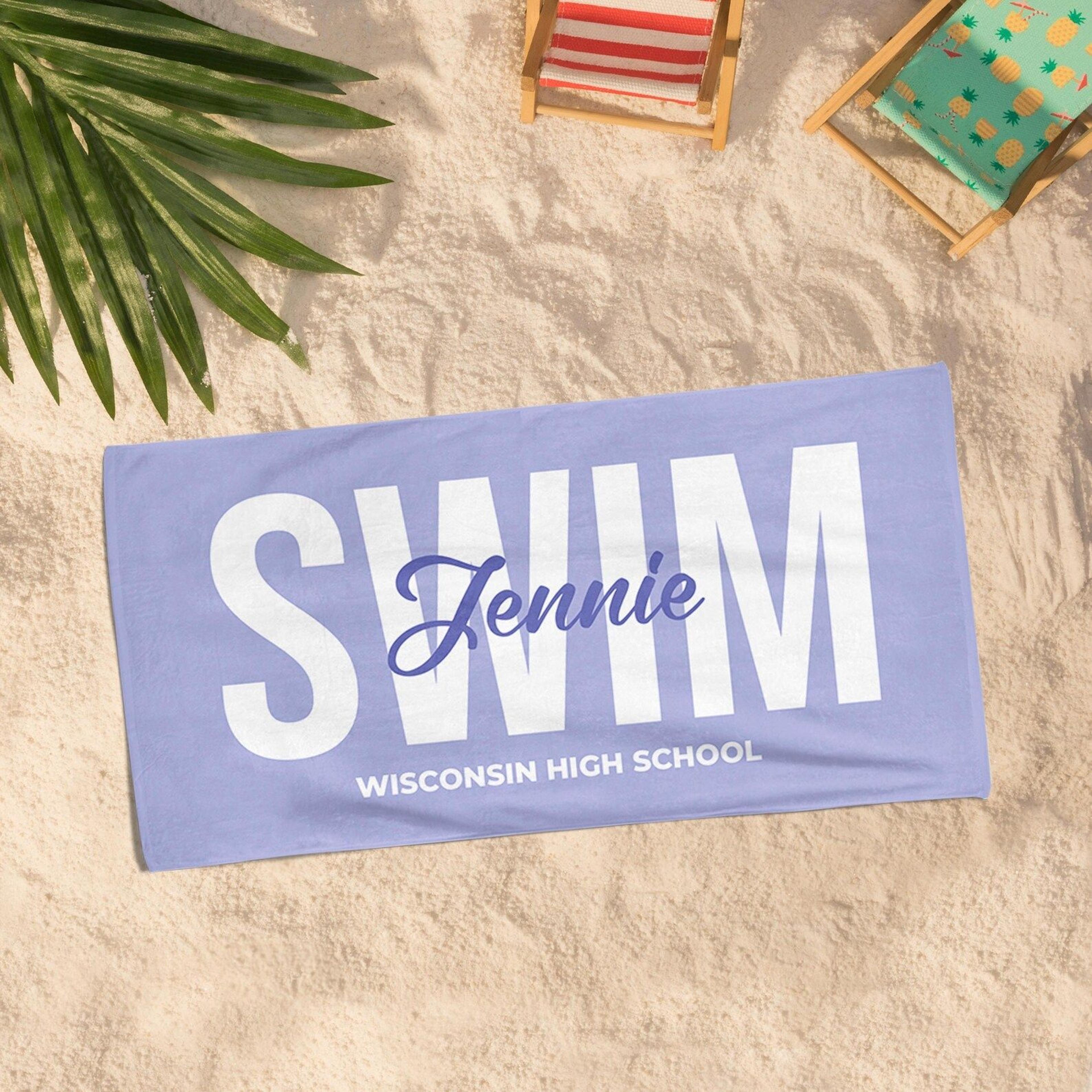 personalized swim team towel with name | custom pool towel for swimmers & coaches